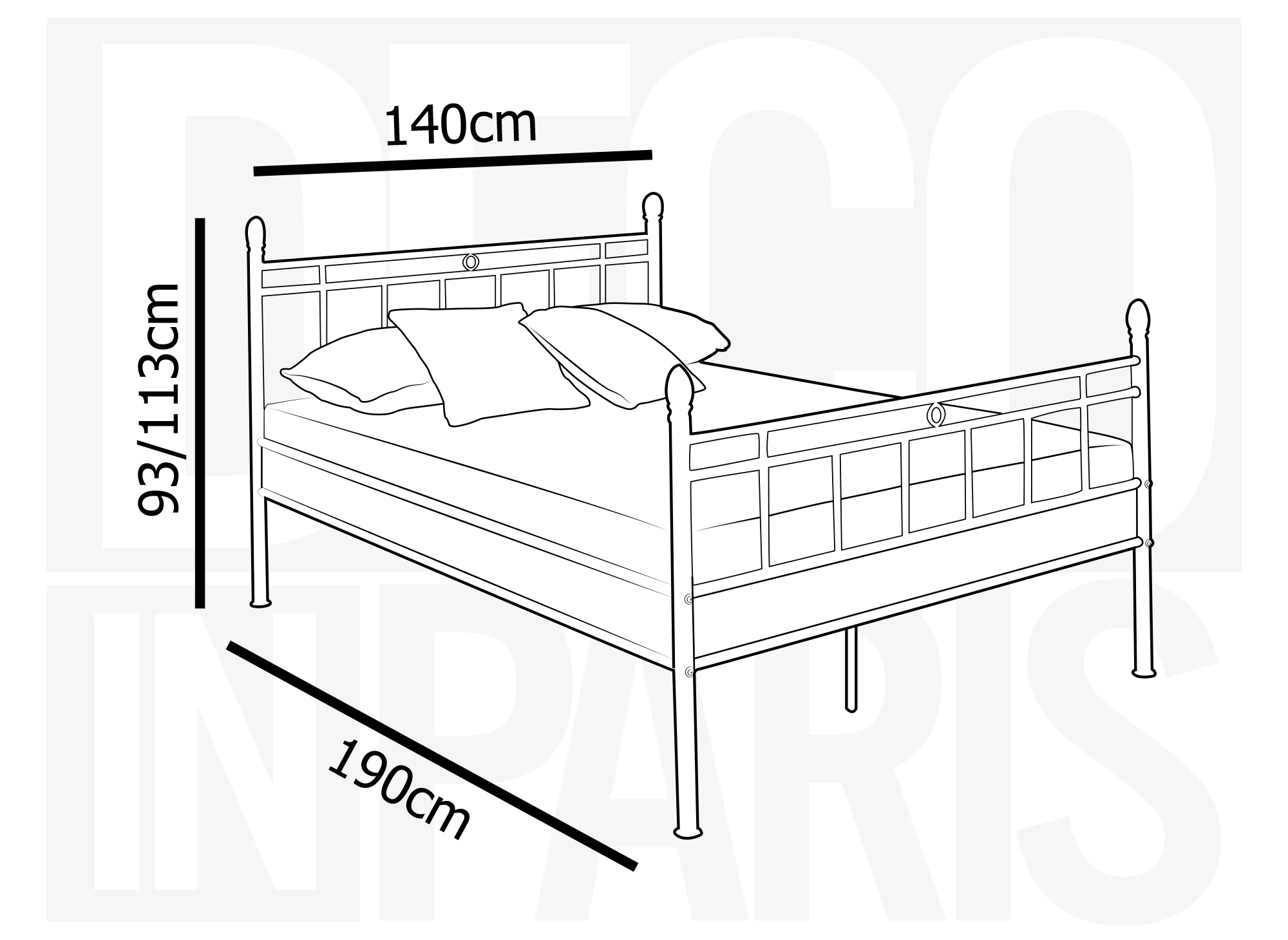 Lit double en métal blanc KADY 140 x 190 cm