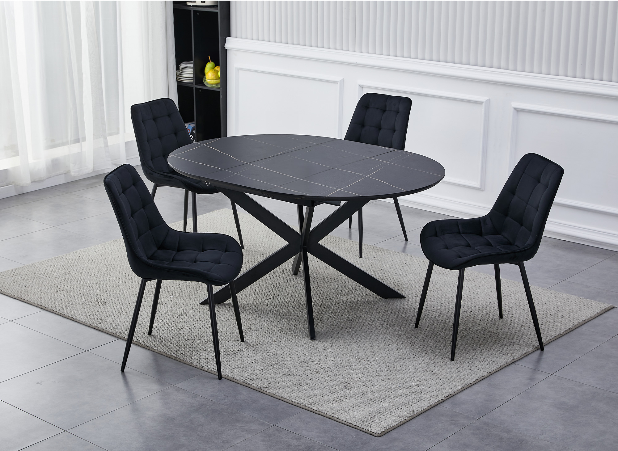 Table à manger ronde extensible noir KOBY