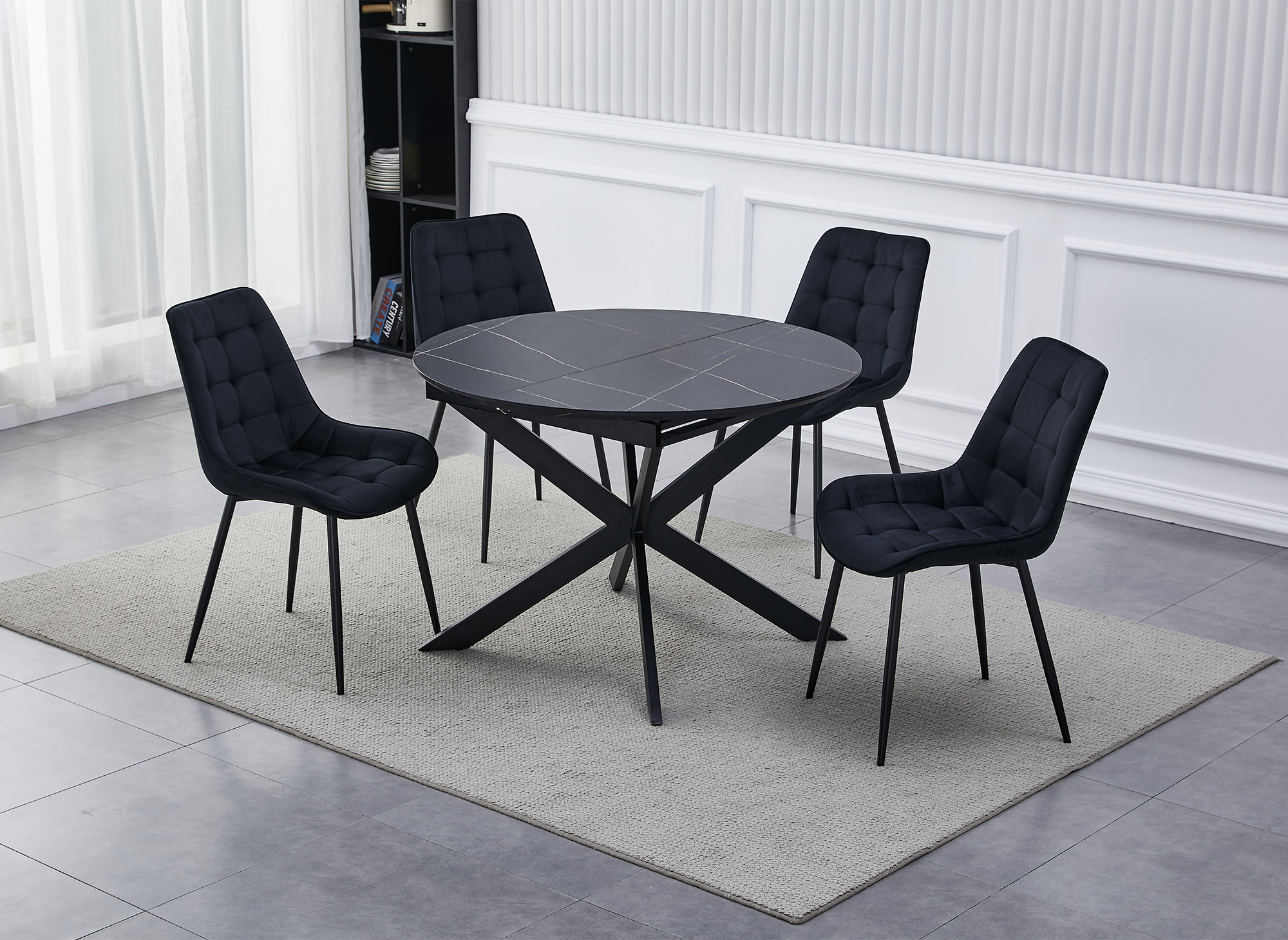 Table à manger ronde extensible noir KOBY