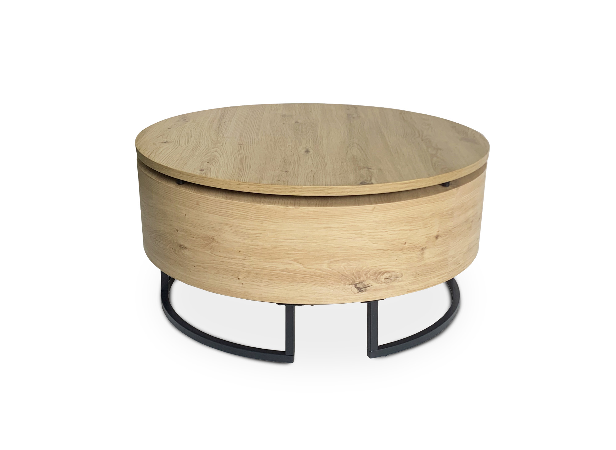 Table basse en bois avec plateau relevable et rangement pieds en métal noir BILLIE