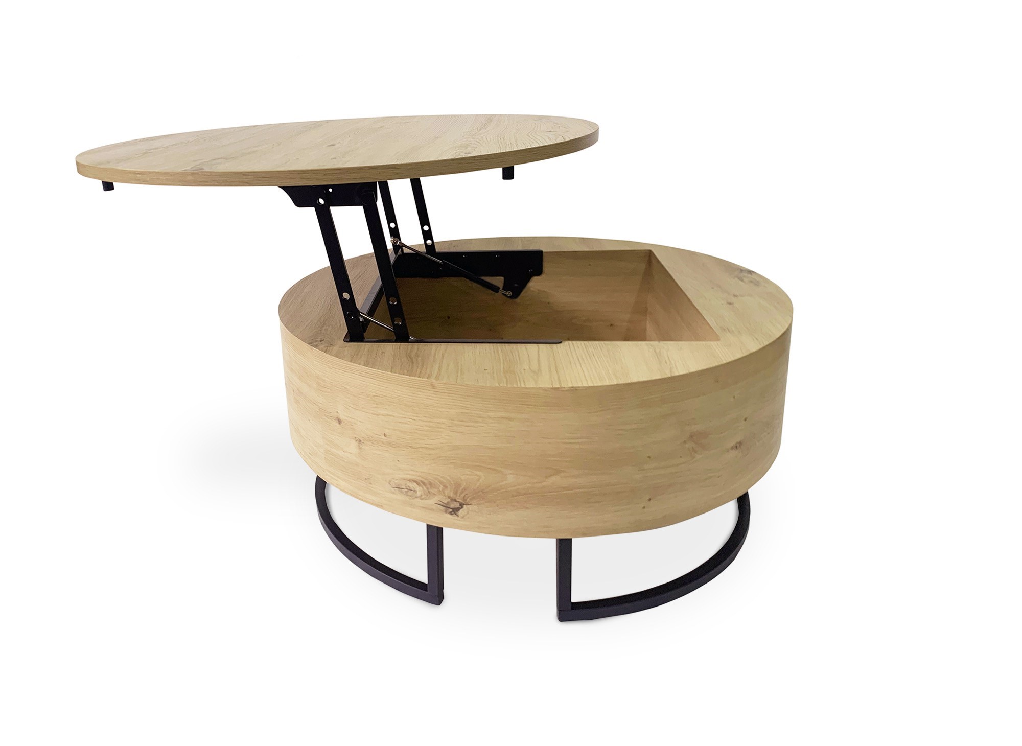 Table basse en bois avec plateau relevable et rangement pieds en métal noir BILLIE