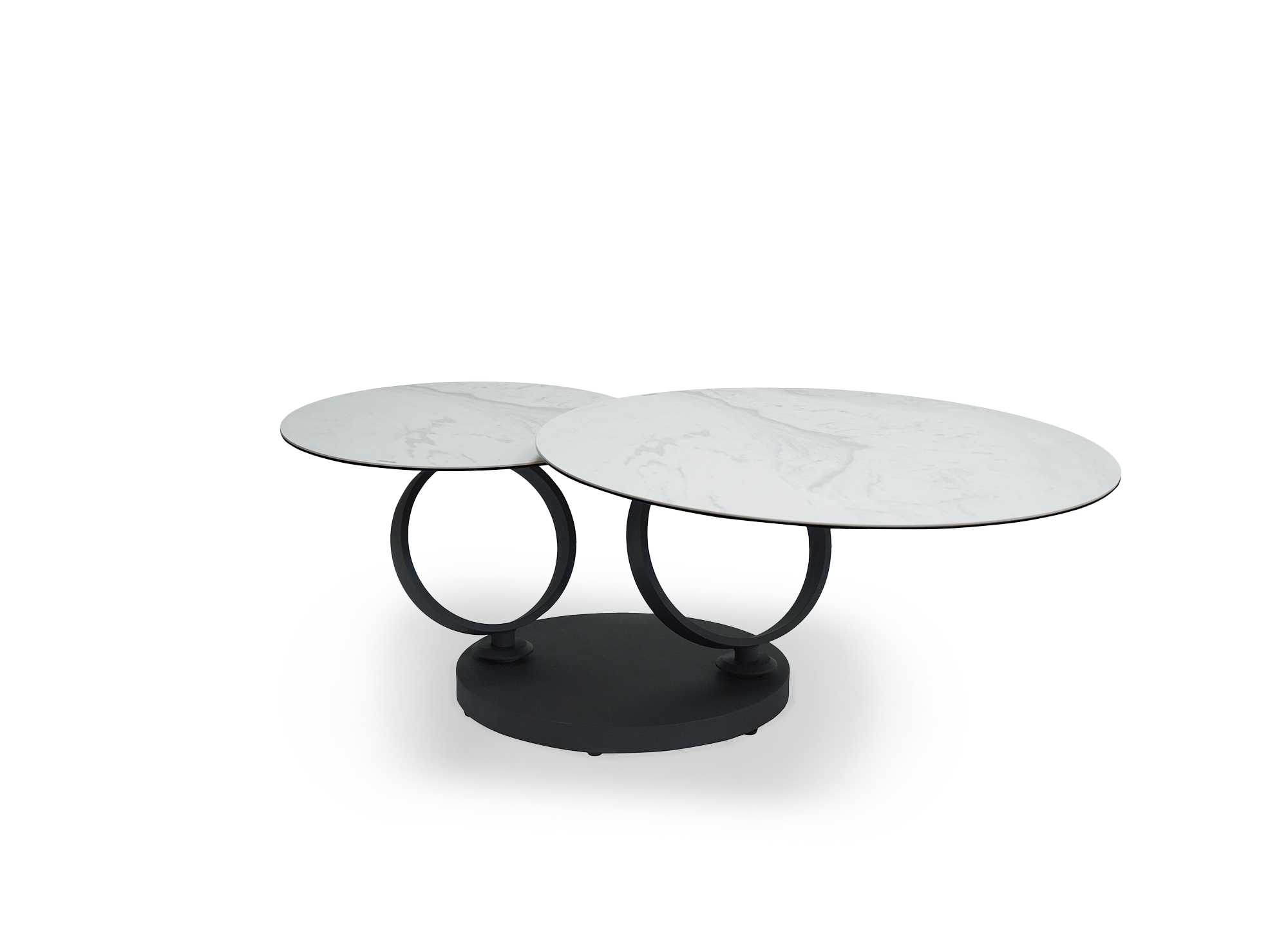 Table basse ronde 2 plateaux pivotants en verre et céramique blanc MAINA