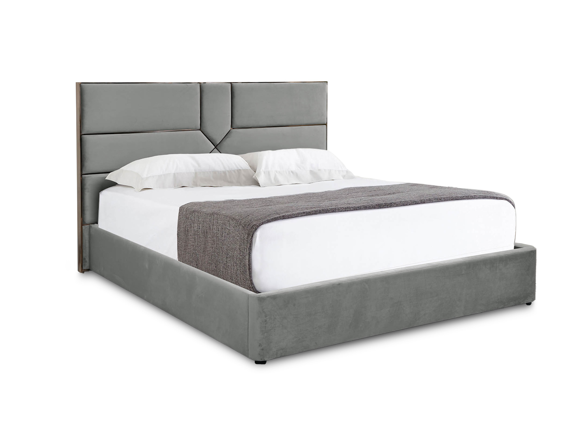 Lit coffre design en velours gris DAVINA 140 x 190 cm