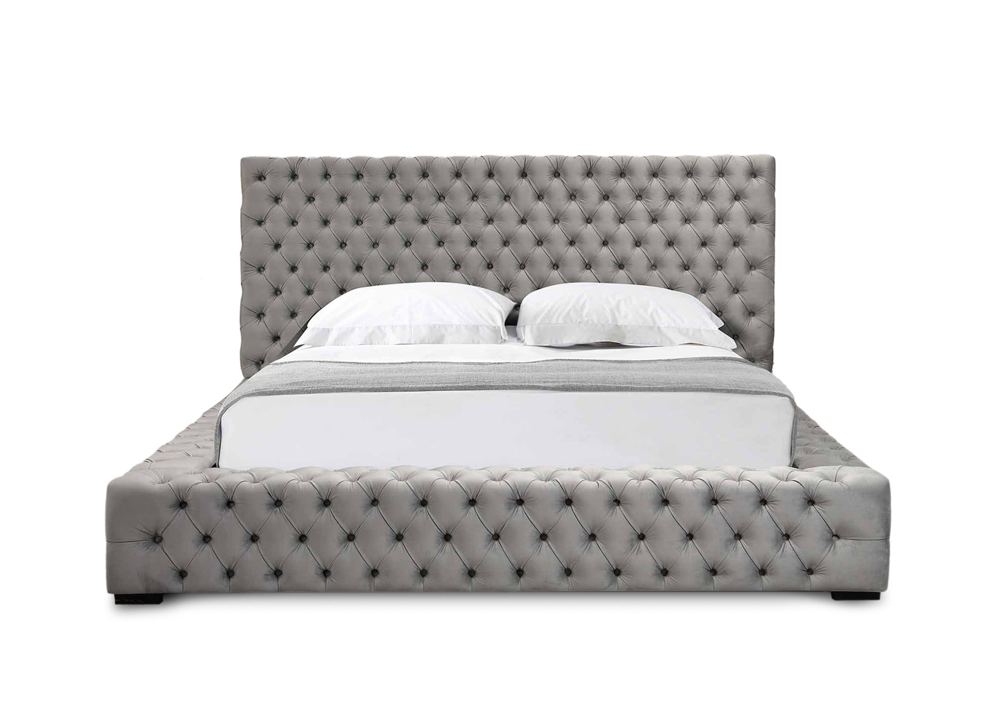 Lit coffre capitonné en velours gris IDALINE 140 x 190 cm