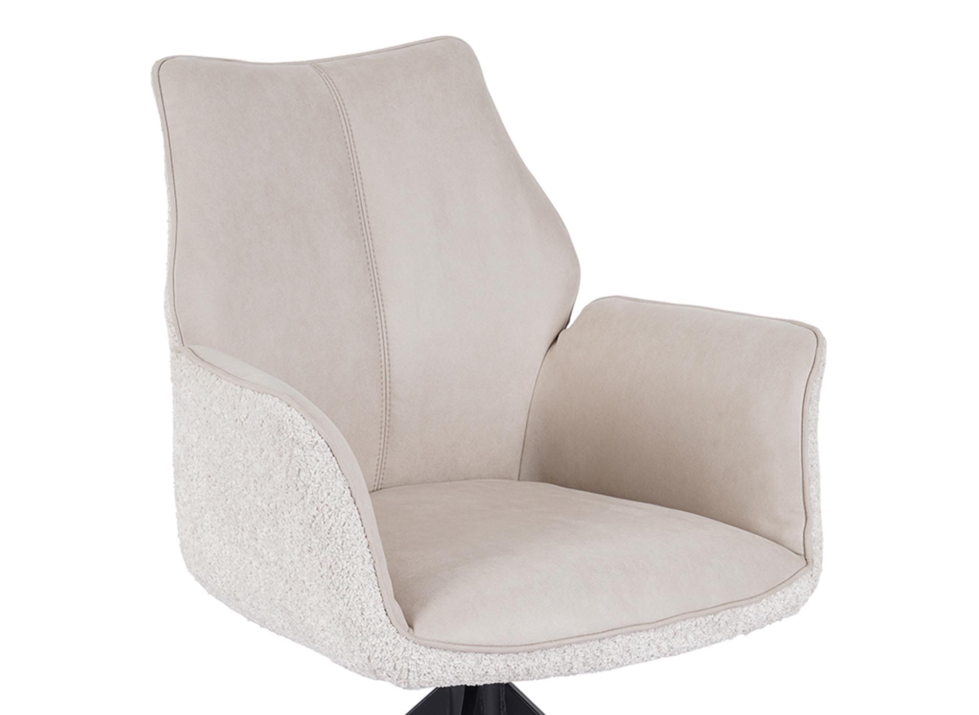 Chaise pivotante avec accoudoirs en velours et tissu bouclette taupe ISALIE