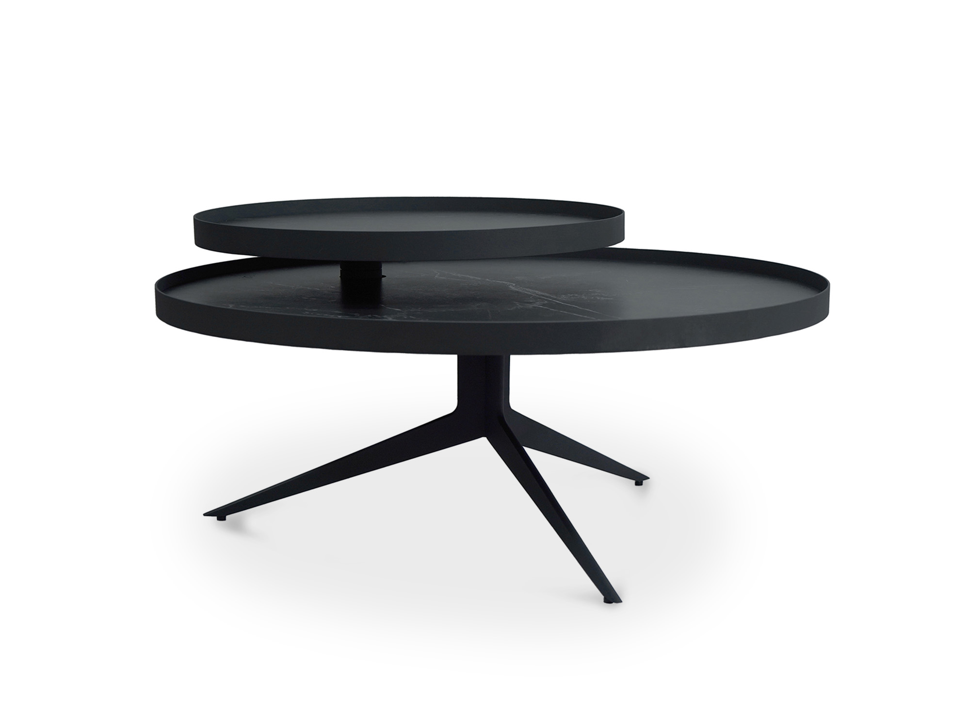 Table basse ronde 2 plateaux pivotants en céramique et métal noir MIRANY