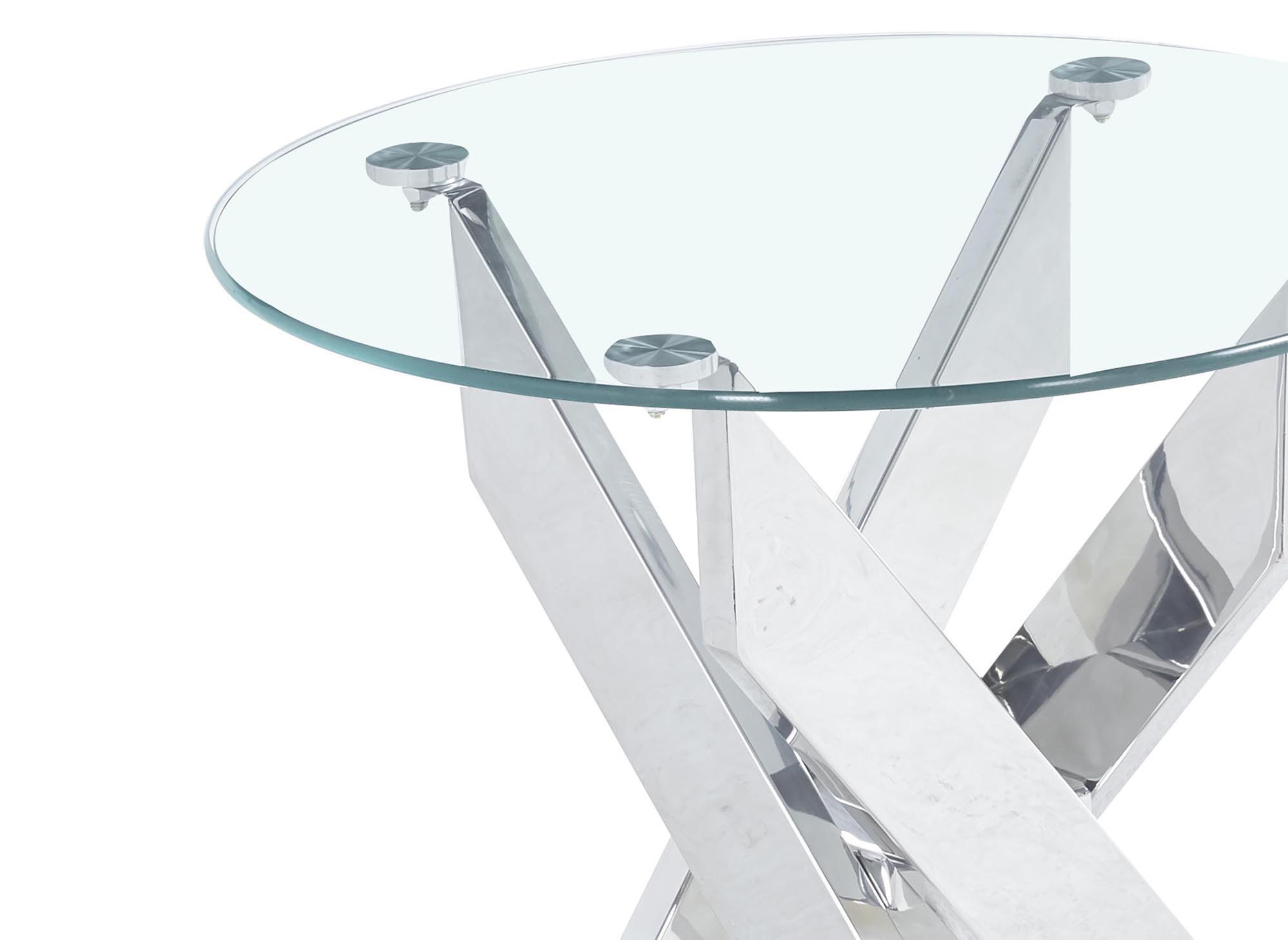 Table basse ronde design en verre pieds argentés CONNOR