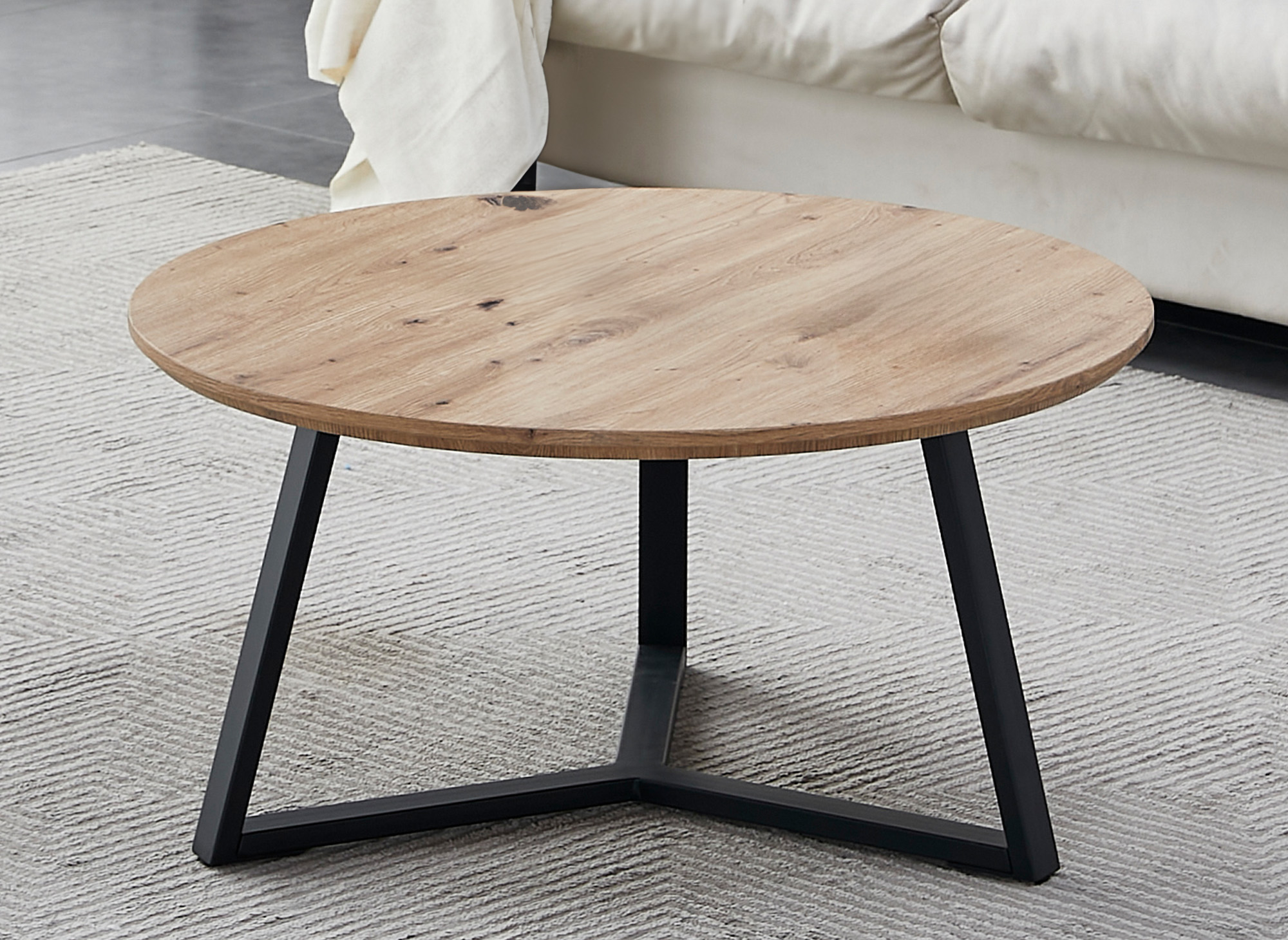 Table basse ronde en bois et pieds en métal noir ANYA