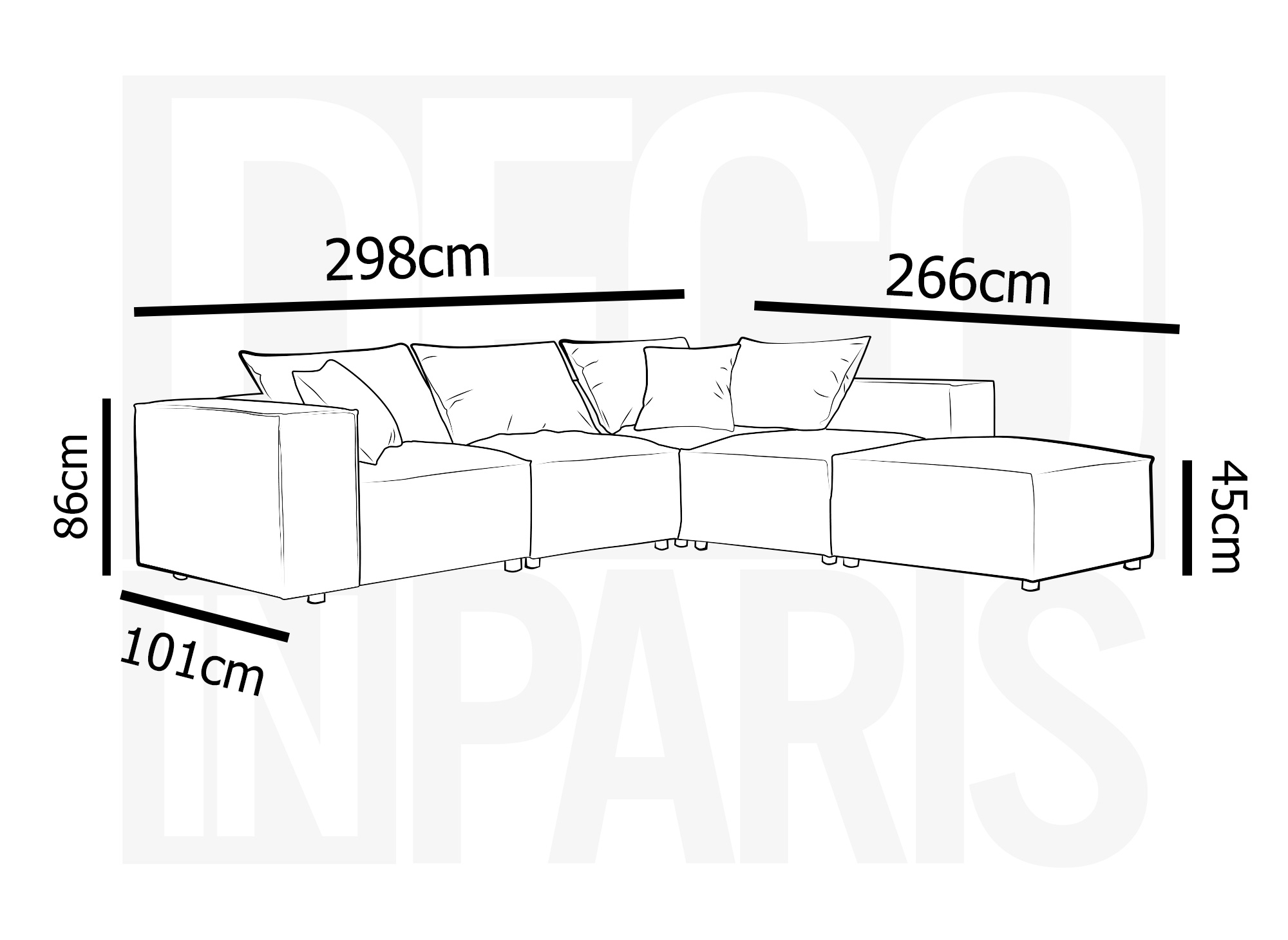 Canapé d'angle modulable avec 1 pouf en velours côtelé épais gris HARLEM XL