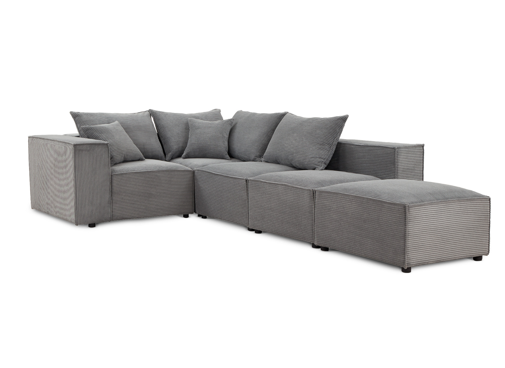 Canapé d'angle modulable avec 1 pouf en velours côtelé épais gris HARLEM XL