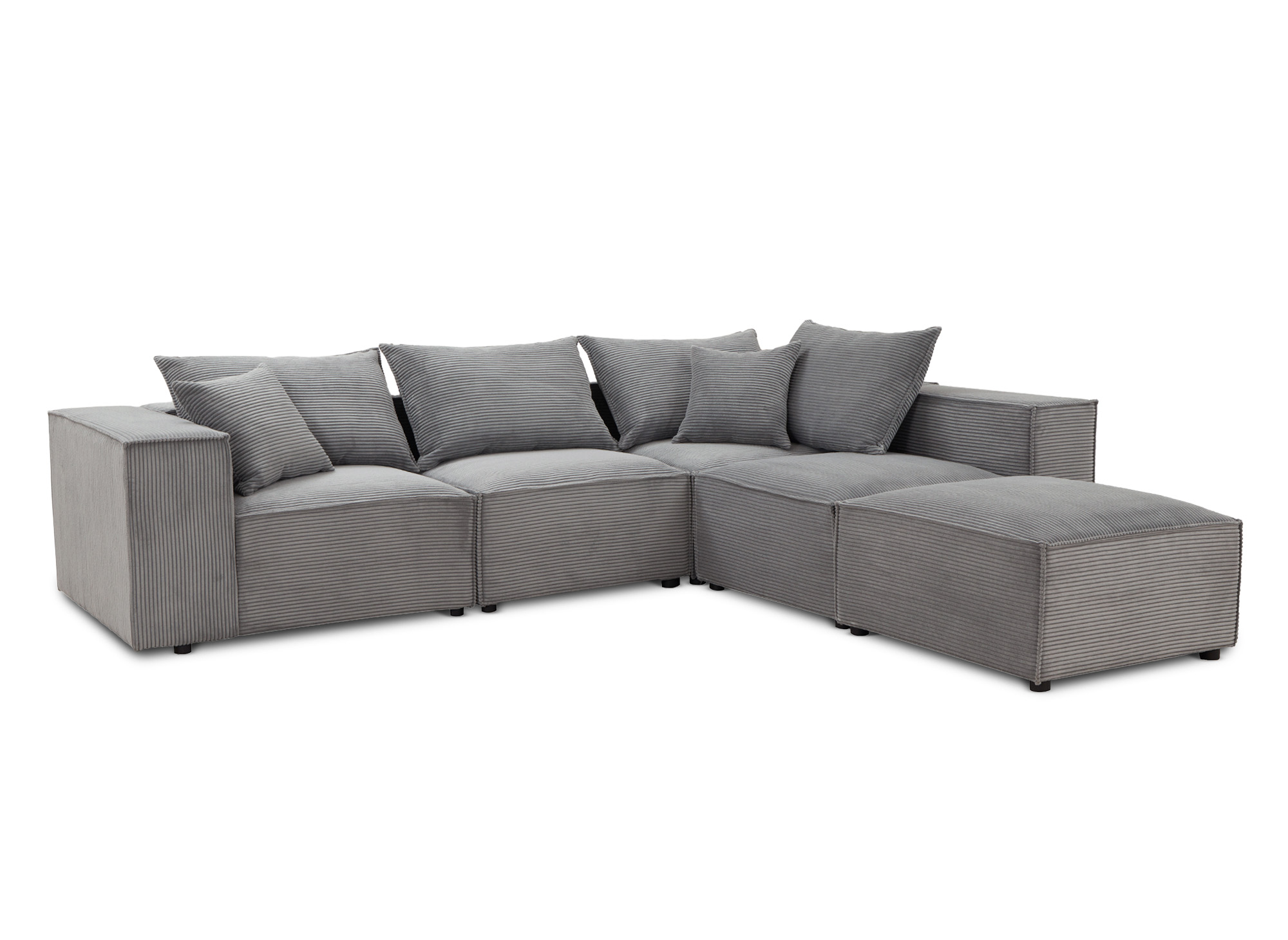 Canapé d'angle modulable avec 1 pouf en velours côtelé épais gris HARLEM XL