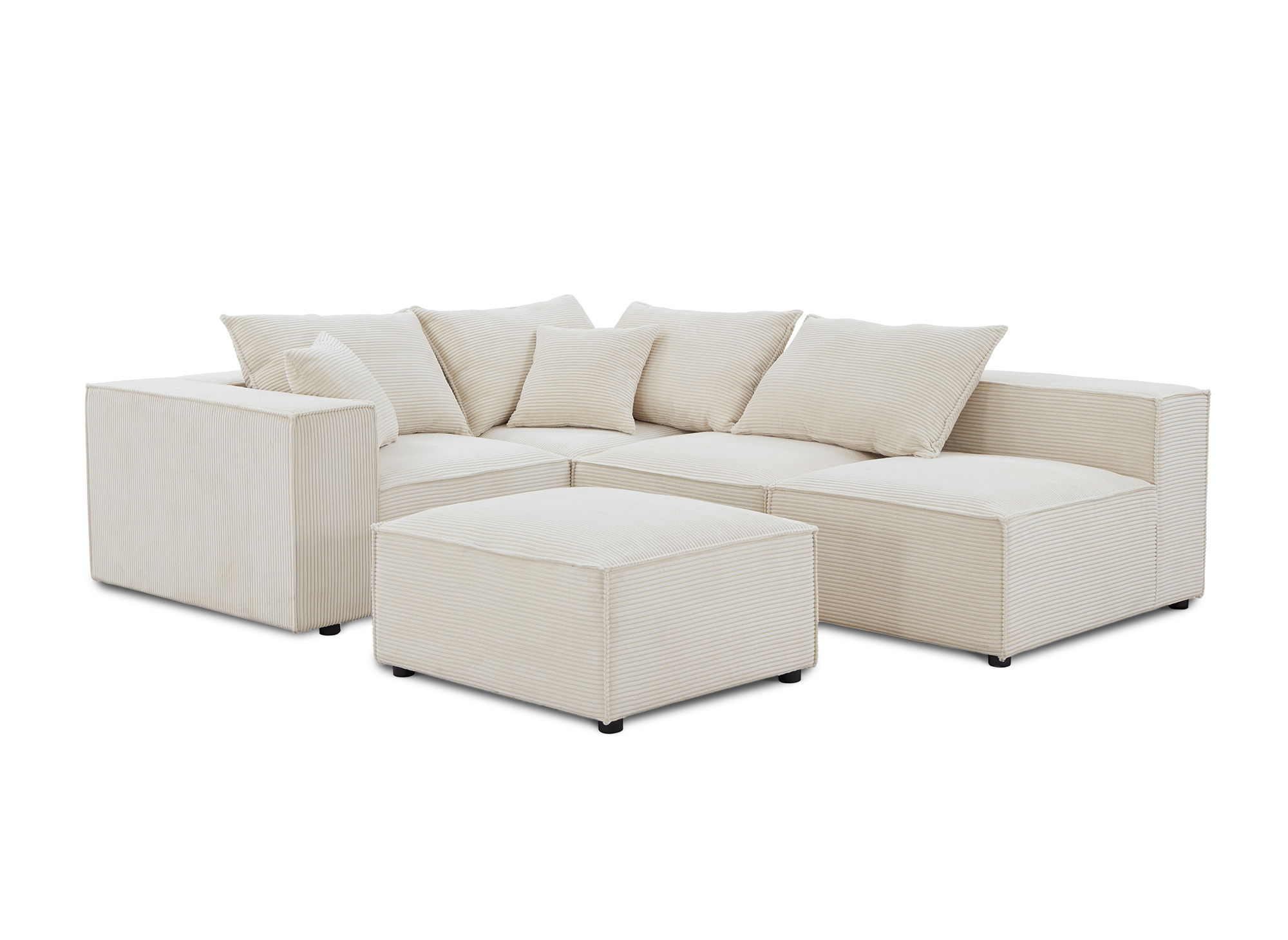 Canapé d'angle modulable avec 1 pouf en velours côtelé épais beige HARLEM XL