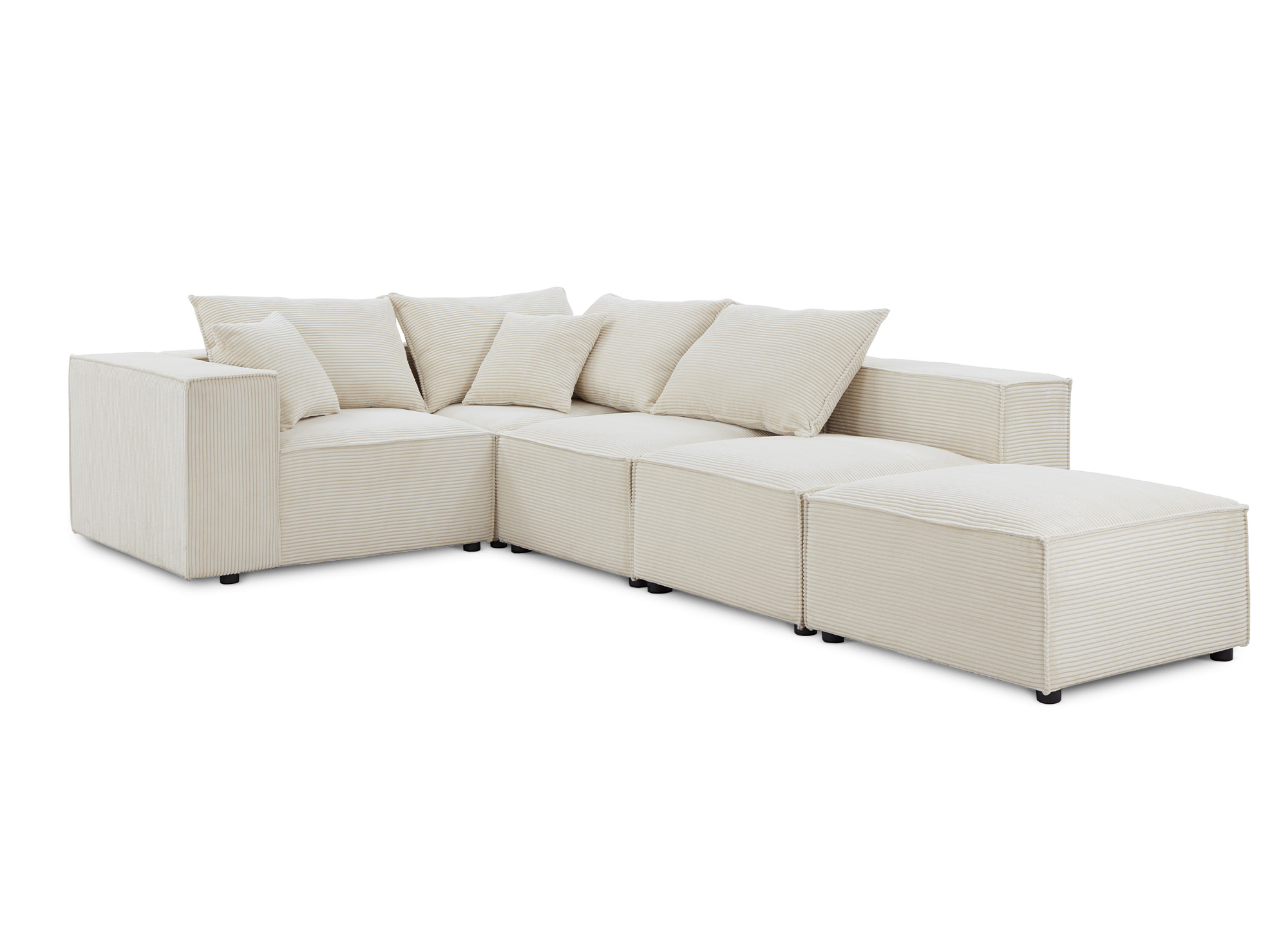 Canapé d'angle modulable avec 1 pouf en velours côtelé épais beige HARLEM XL