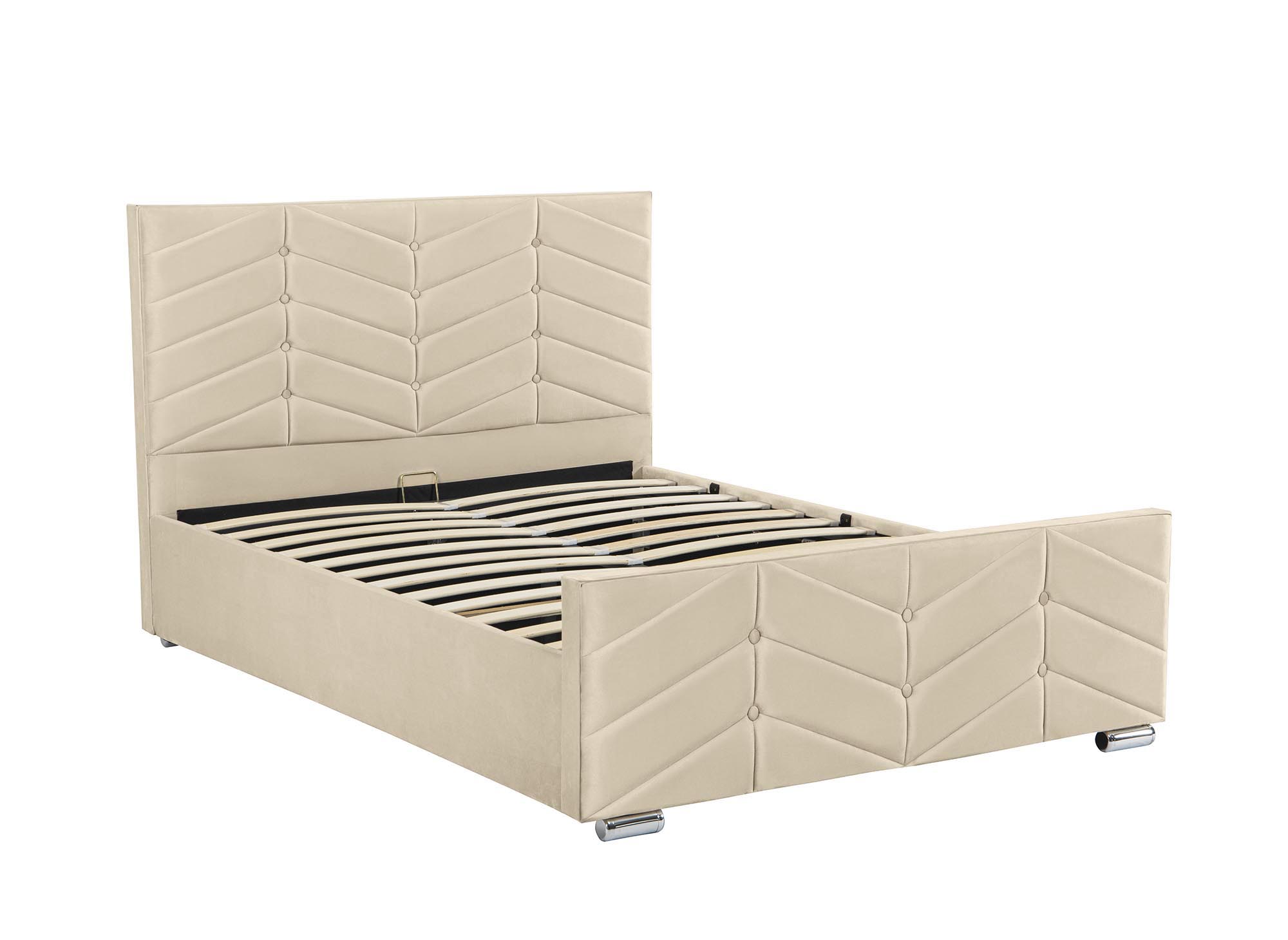 Lit avec sommier relevable et coffre en velours beige 180x200 cm PALMA