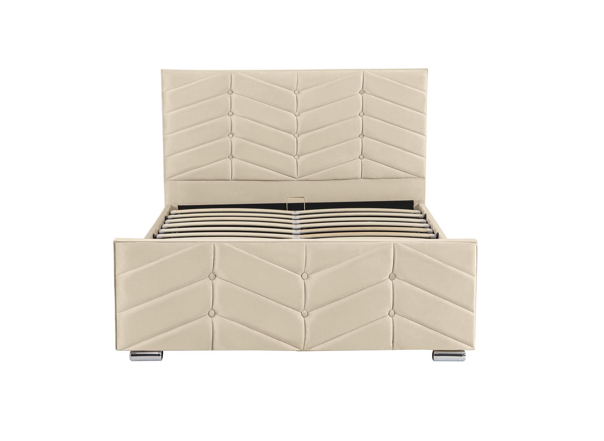 Lit avec sommier relevable et coffre en velours beige 140x190 cm PALMA