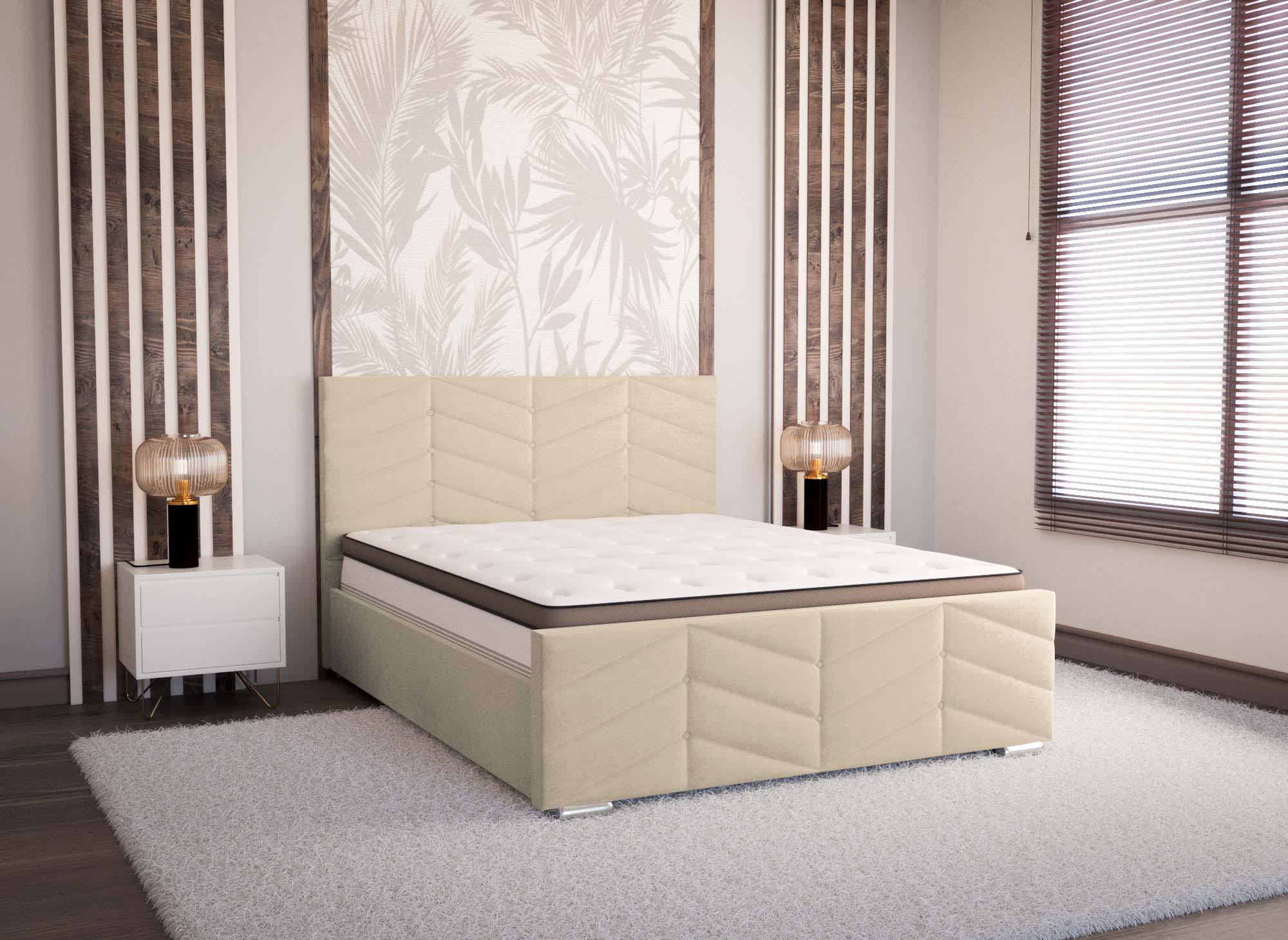 Lit avec sommier relevable et coffre en velours beige 140x190 cm PALMA