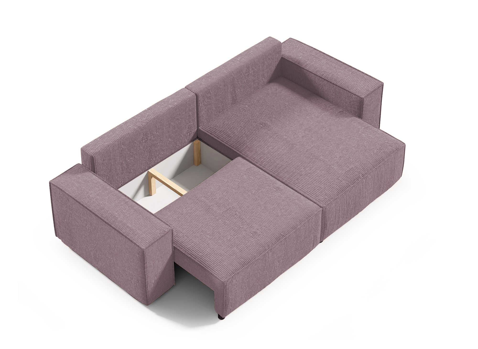 Canapé d'angle convertible et réversible avec coffre en velours côtelé lilas JADE MINI