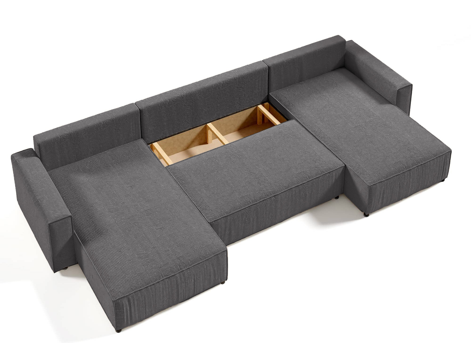 Canapé panoramique convertible avec coffre en velours cotelé gris anthracite - JADE