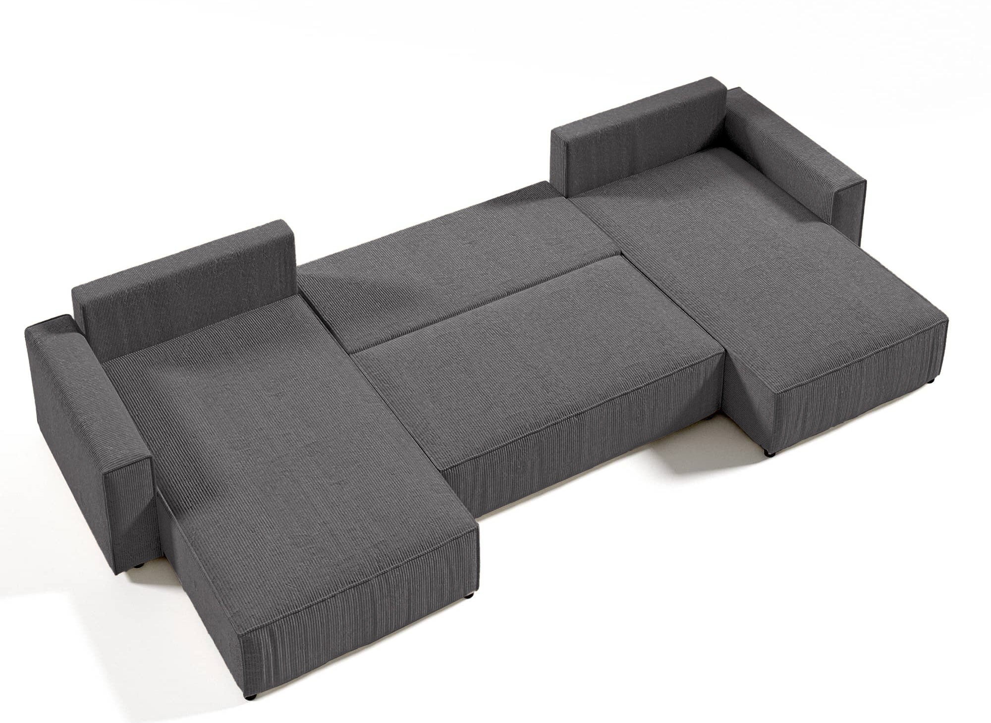 Canapé panoramique convertible avec coffre en velours cotelé gris anthracite - JADE