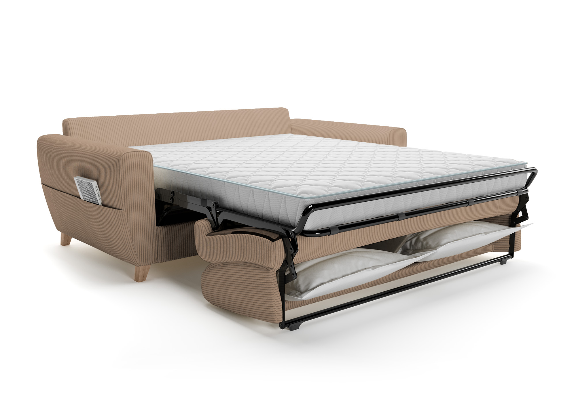 Canapé convertible 3 places en velours côtelé moka avec matelas 14cm TOBIAS