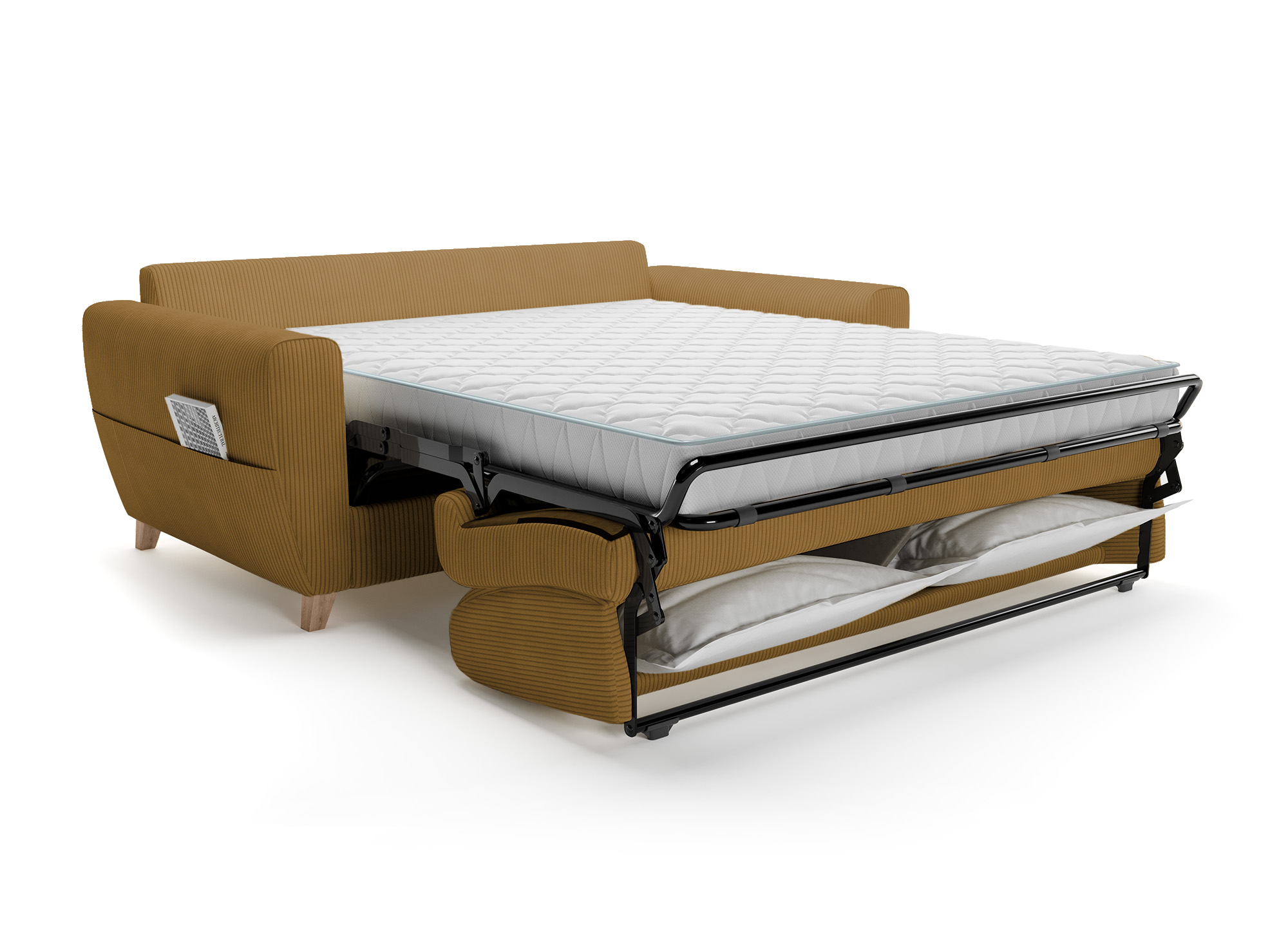 Canapé convertible 3 places en velours côtelé moutarde avec matelas 14cm TOBIAS