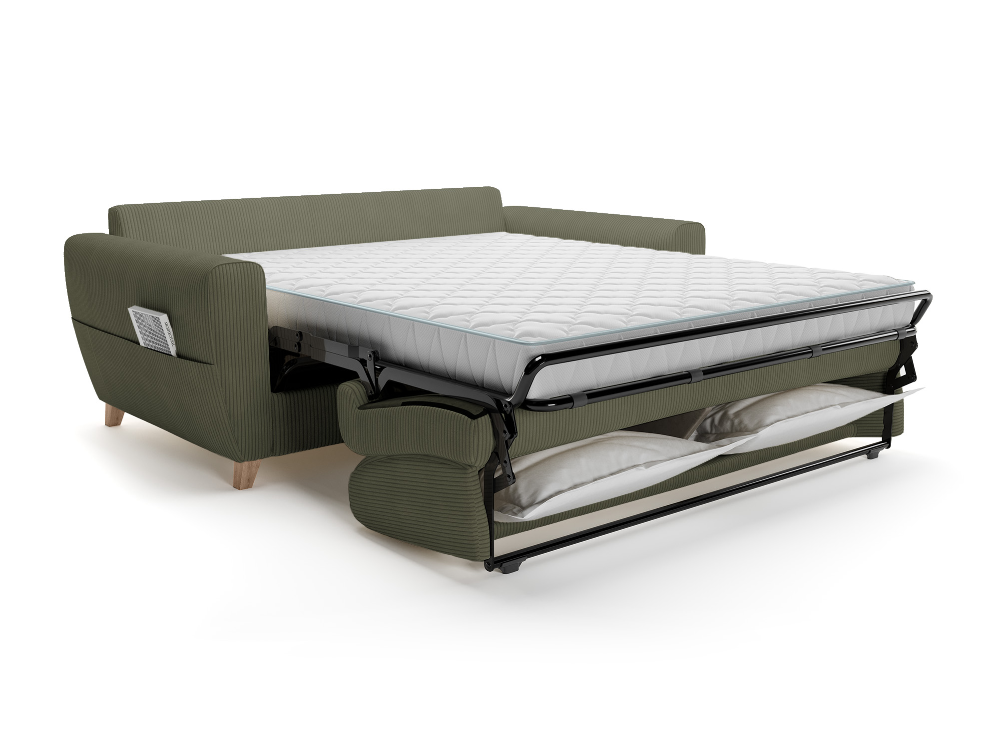 Canapé convertible 3 places en velours côtelé vert kaki avec matelas 14cm TOBIAS