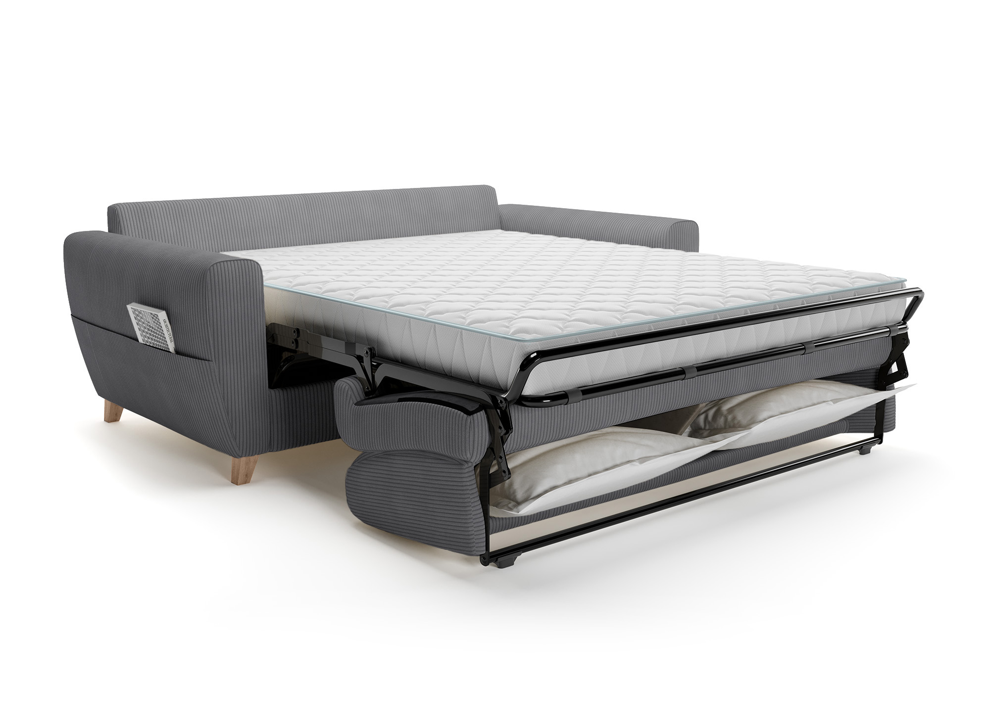 Canapé convertible 3 places en velours côtelé gris foncé avec matelas 14cm TOBIAS