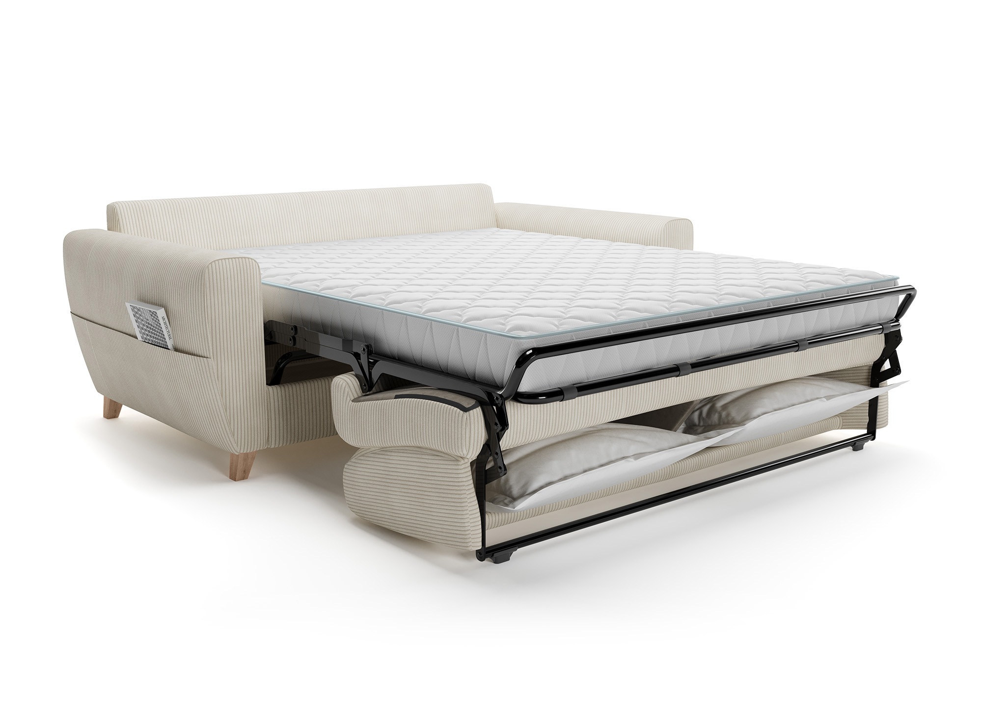 Canapé convertible 3 places en velours côtelé beige avec matelas 14cm TOBIAS