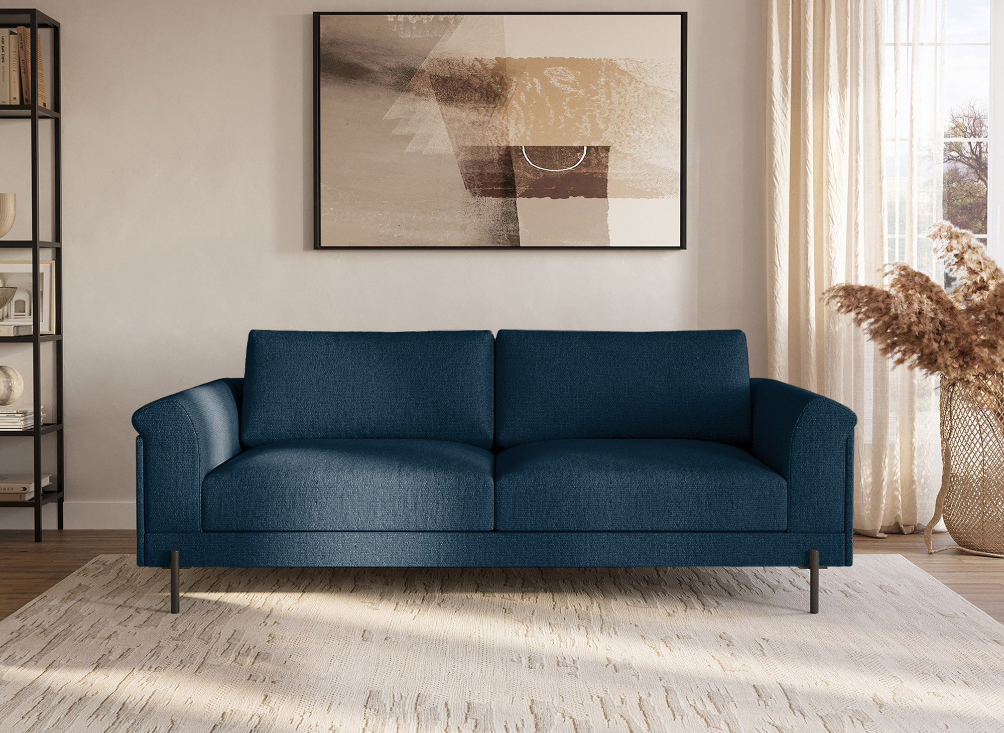 Canapé droit contemporain 3 places en tissu bleu LEIA