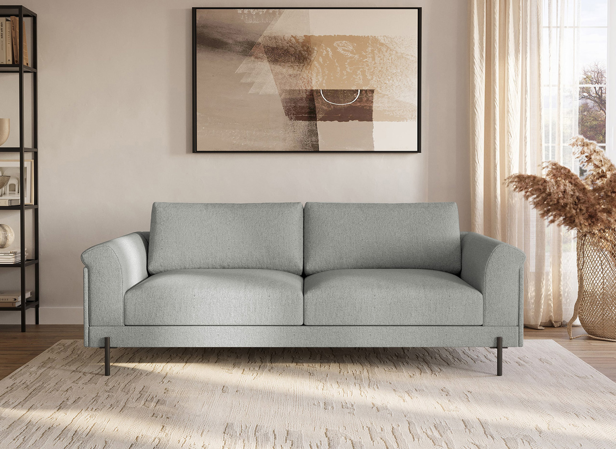 Canapé droit contemporain 3 places en tissu gris clair LEIA