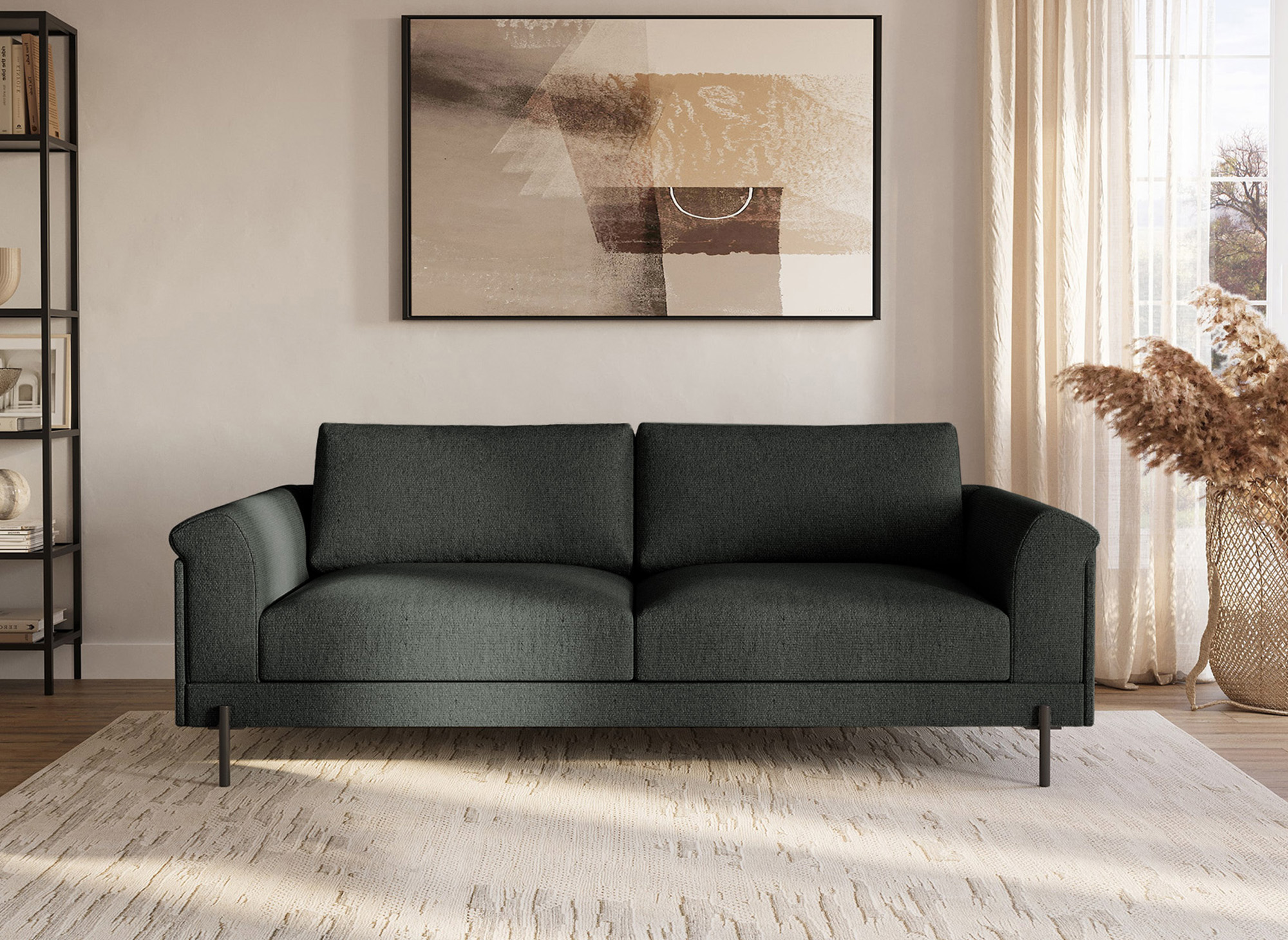 Canapé droit contemporain 3 places en tissu gris foncé LEIA