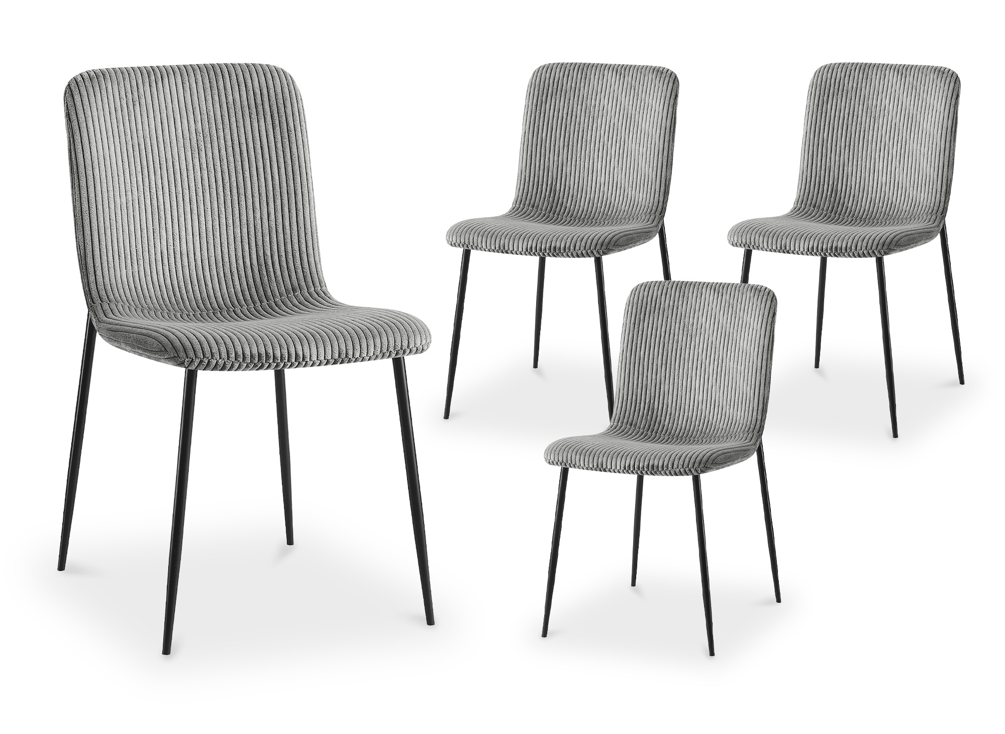 Lot de 4 chaises en velours gros côtelé gris CHERYL