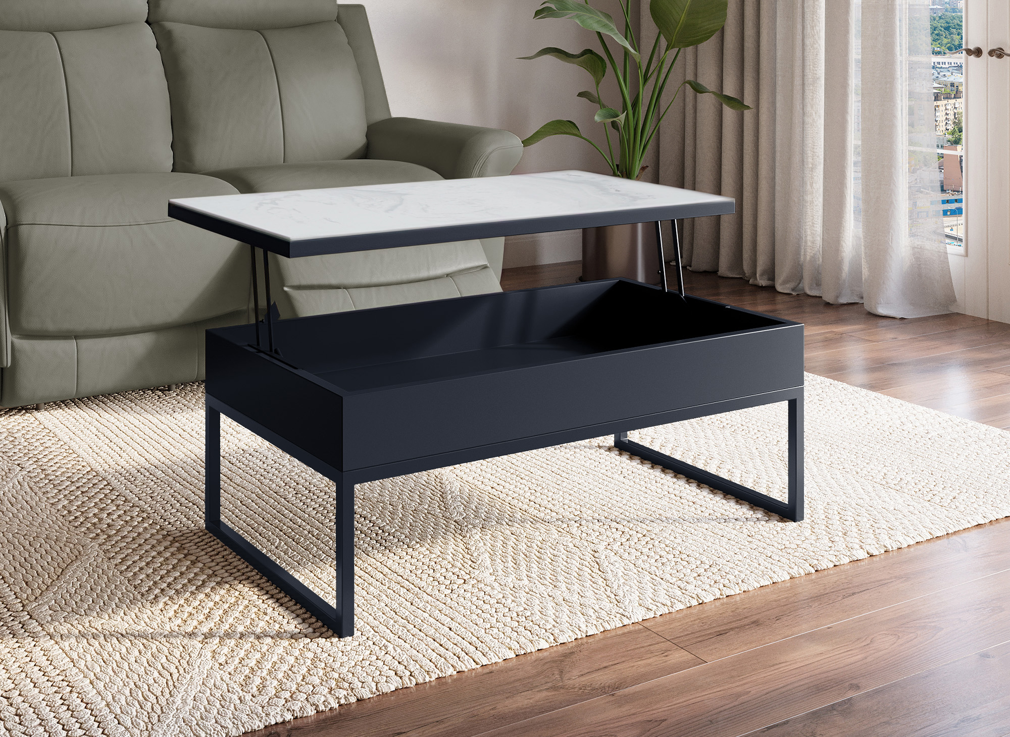 Table basse design avec plateau relevable en céramique blanche MARIE