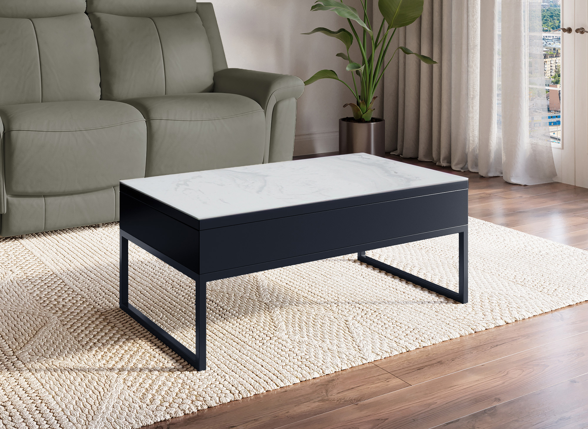 Table basse design avec plateau relevable en céramique blanche MARIE