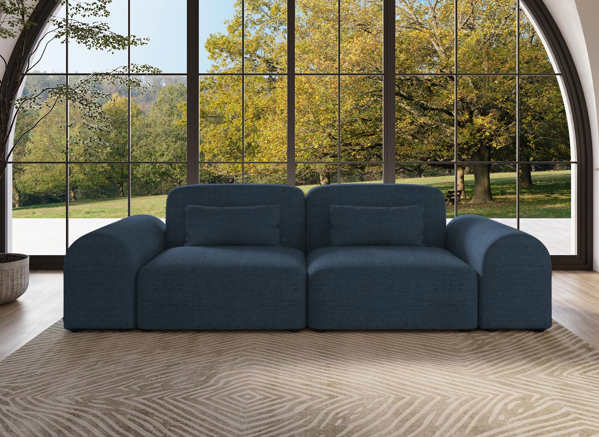 Canapé contemporain 3 places en tissu bleu EMMA