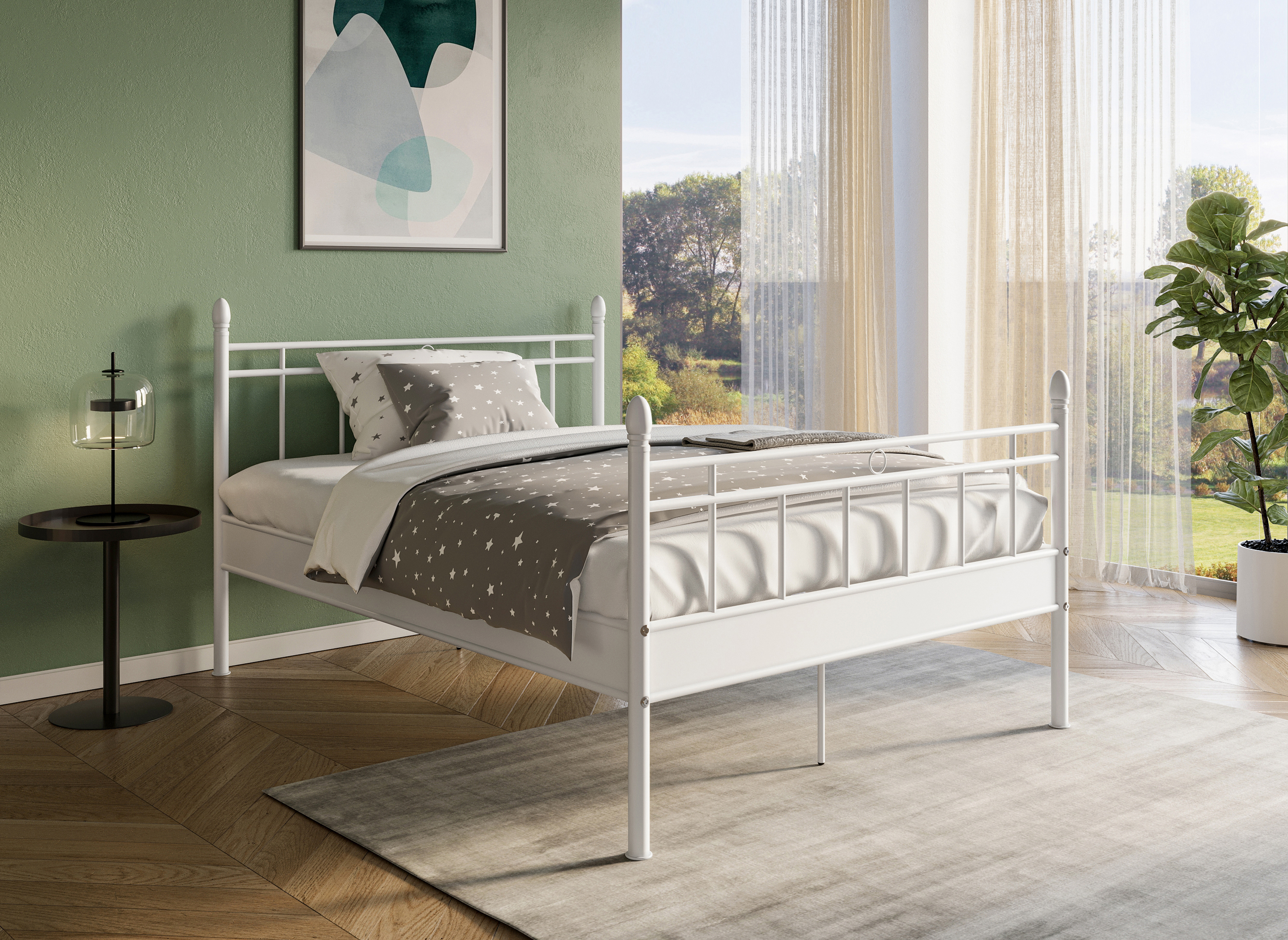 Lit double en métal blanc KADY 140 x 190 cm