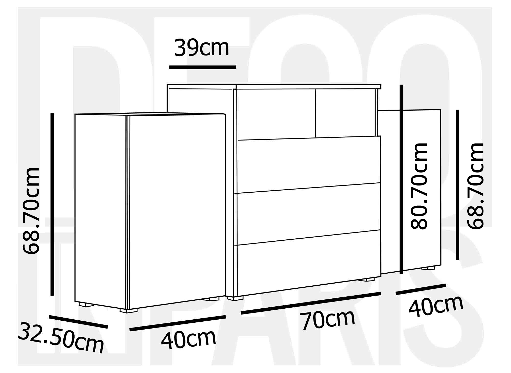 Buffet commodes 2 portes 3 tiroirs noir avec LED - MARCEL