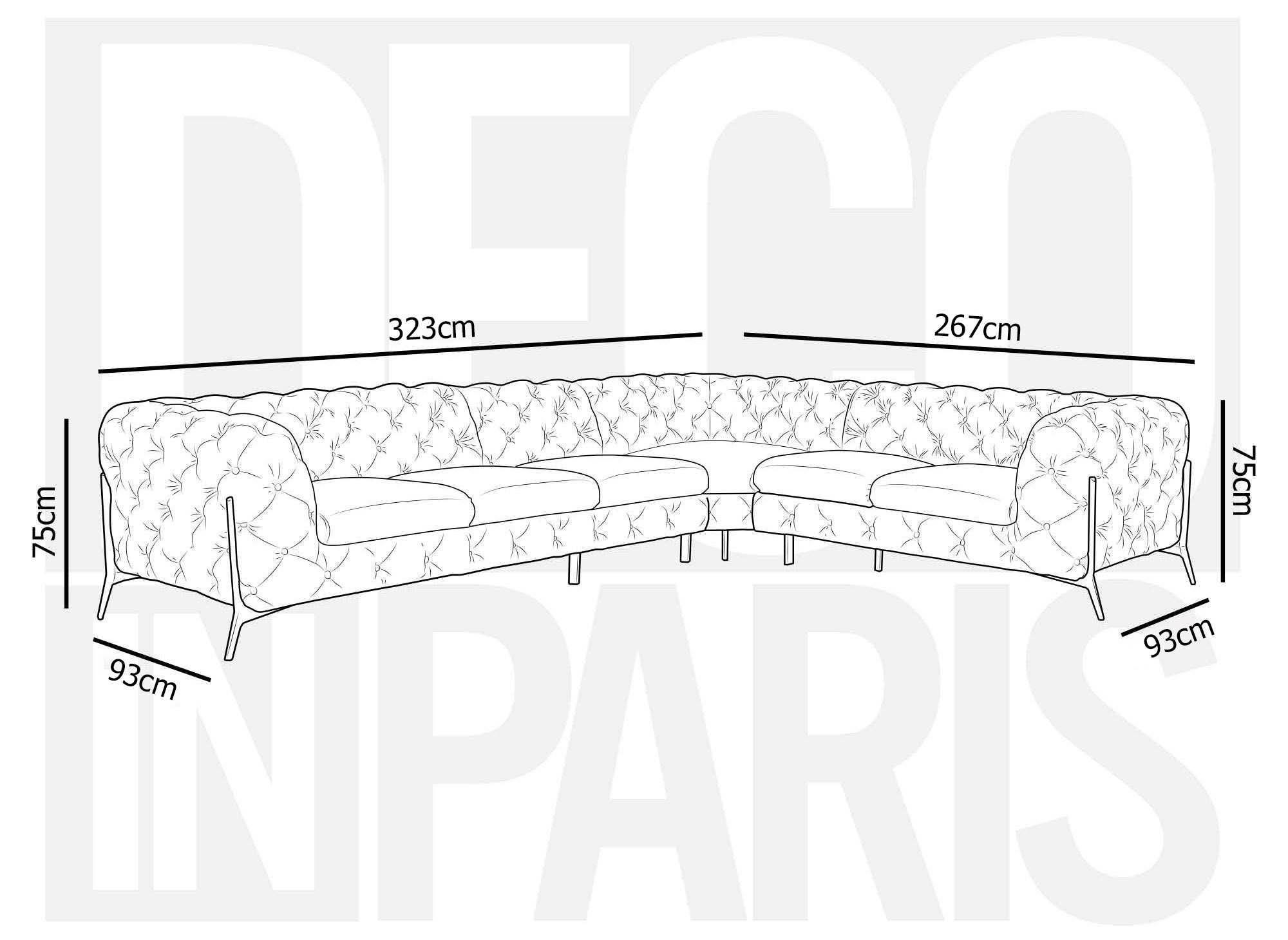 Canapé capitonné chesterfield d'angle réversible en velours beige CARMEN