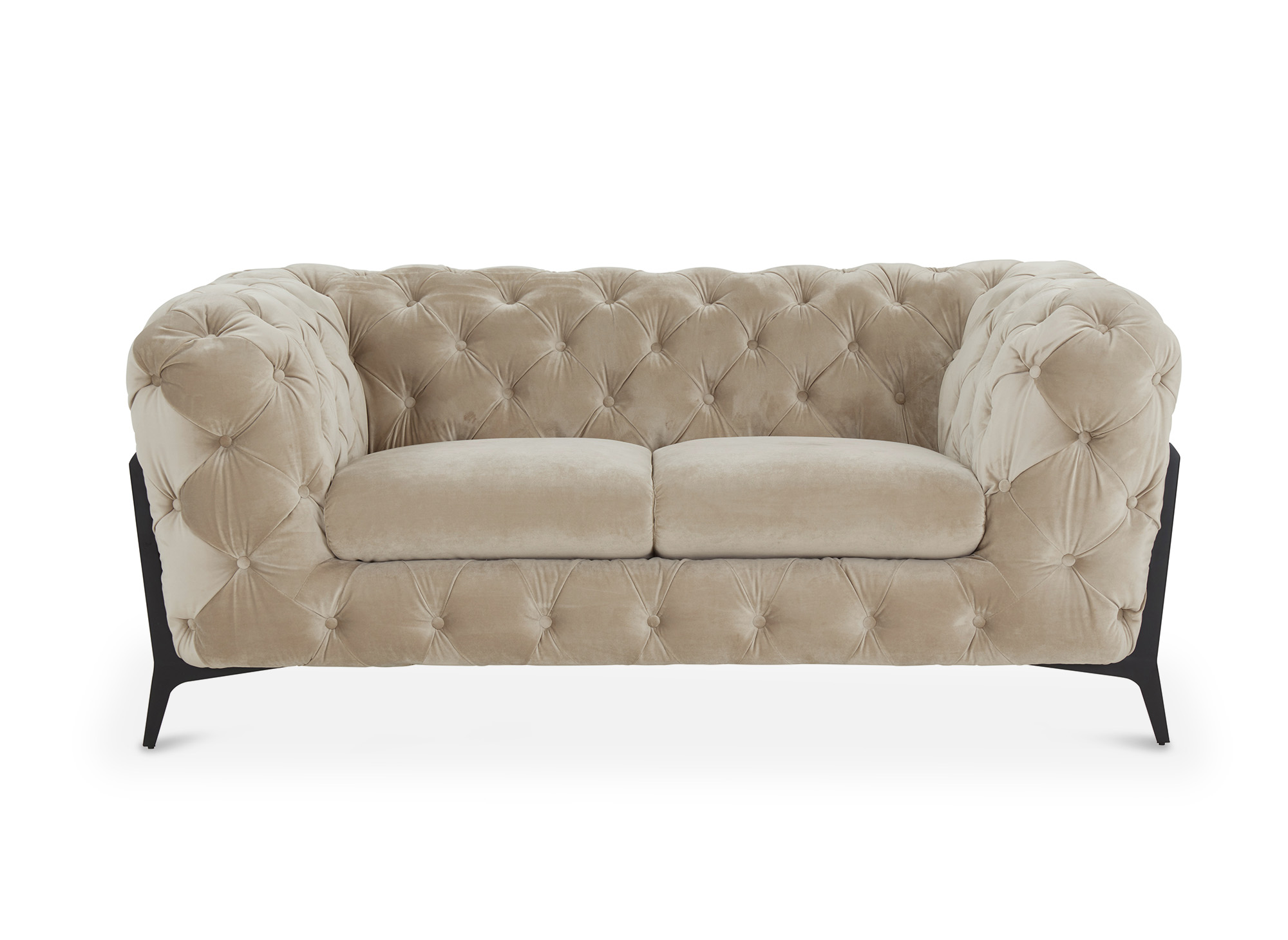 Canapé 2 places capitonné chesterfield velours beige  CARMEN