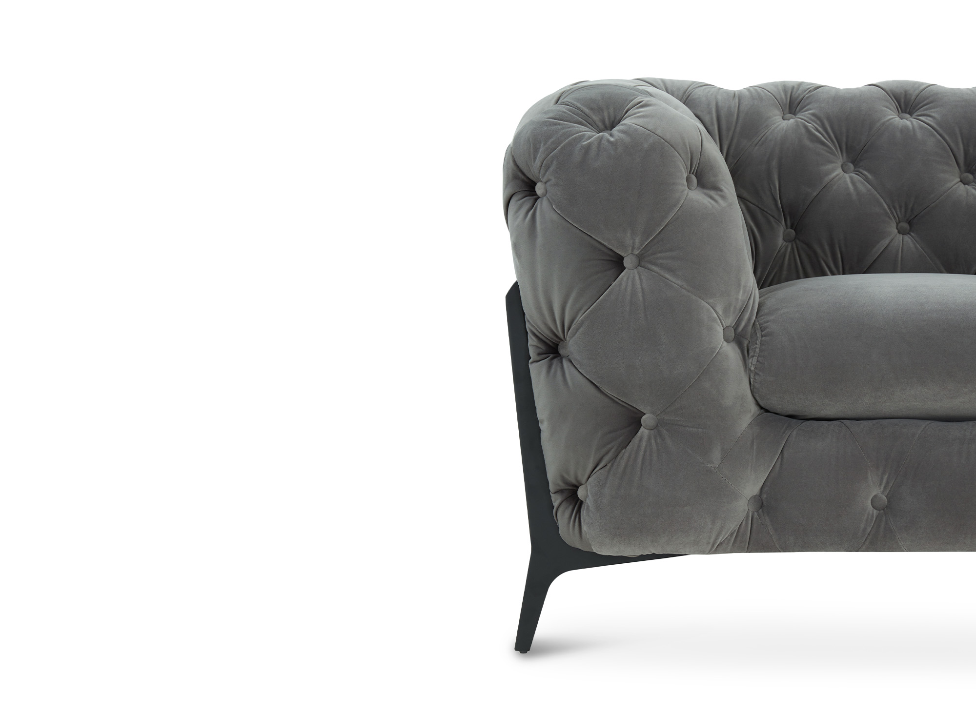 Fauteuil capitonné chesterfield velours gris CARMEN