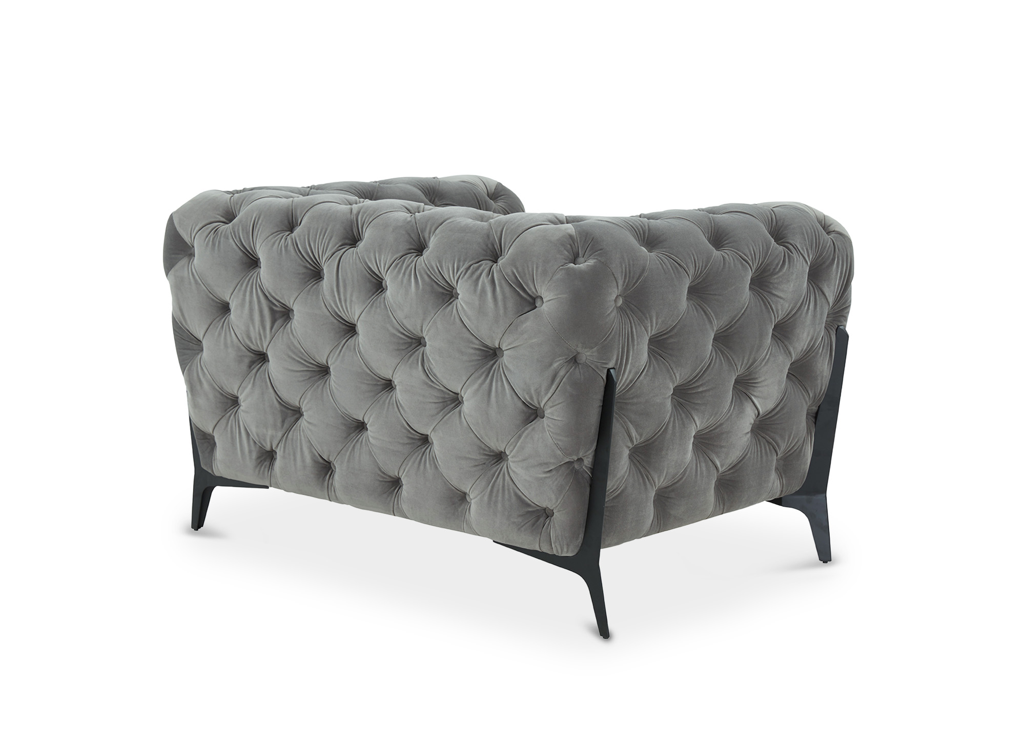 Fauteuil capitonné chesterfield velours gris CARMEN