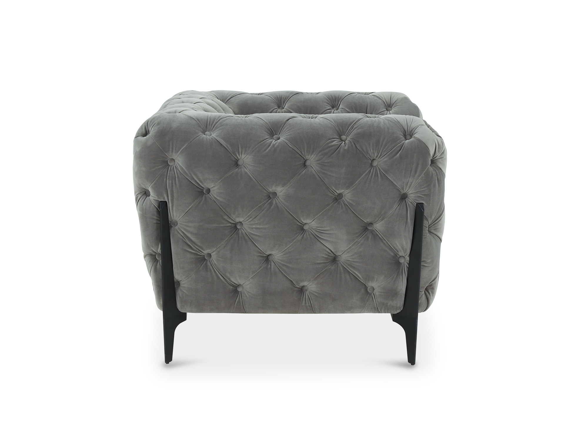 Fauteuil capitonné chesterfield velours gris CARMEN