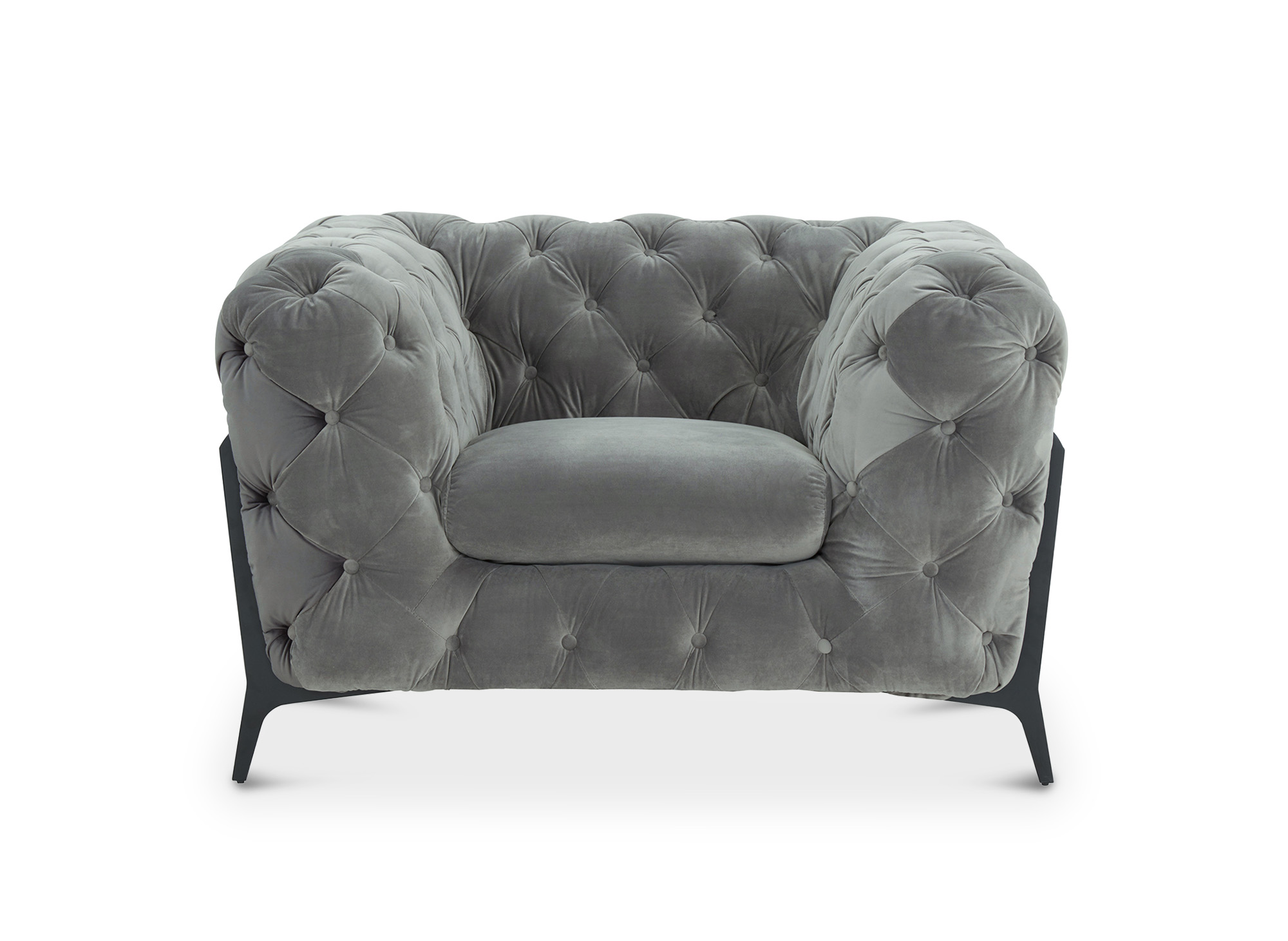 Fauteuil capitonné chesterfield velours gris CARMEN