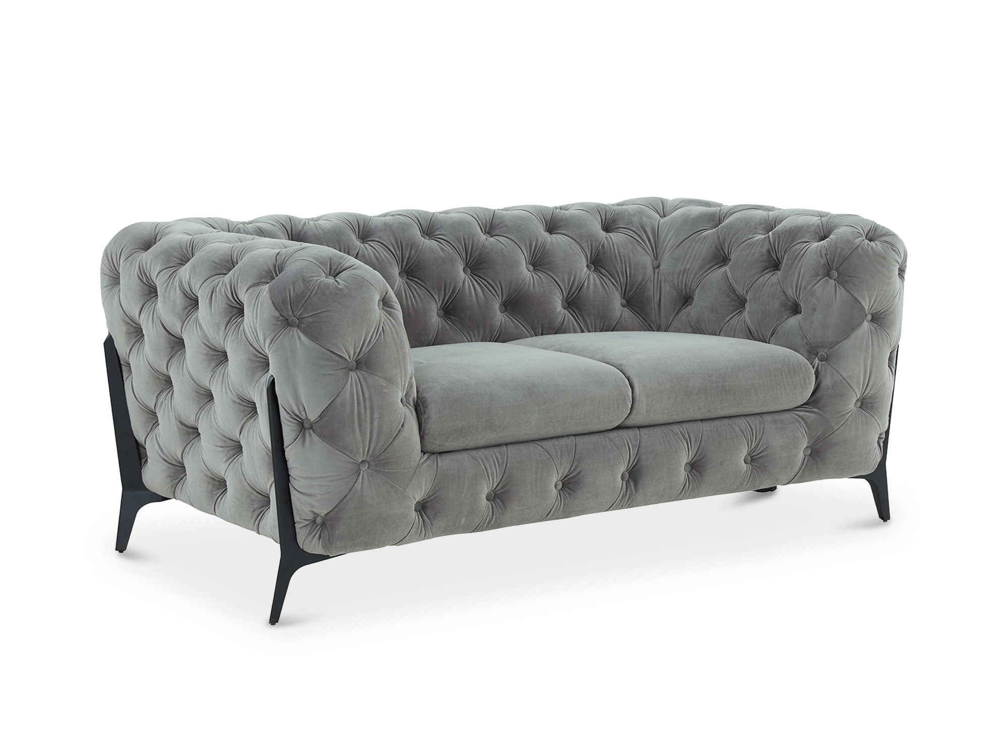 Canapé 2 places capitonné chesterfield velours gris CARMEN