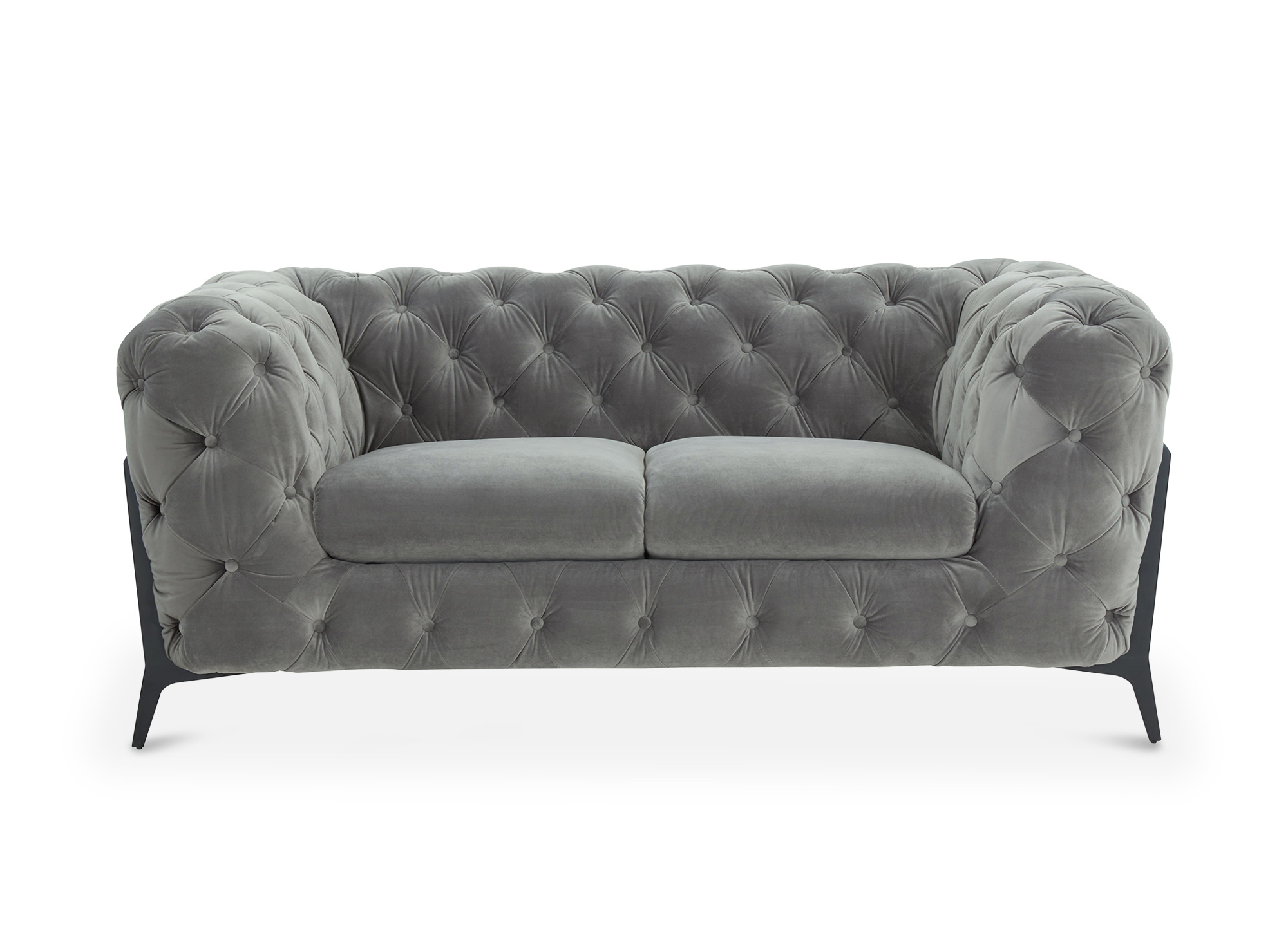 Canapé 2 places capitonné chesterfield velours gris CARMEN