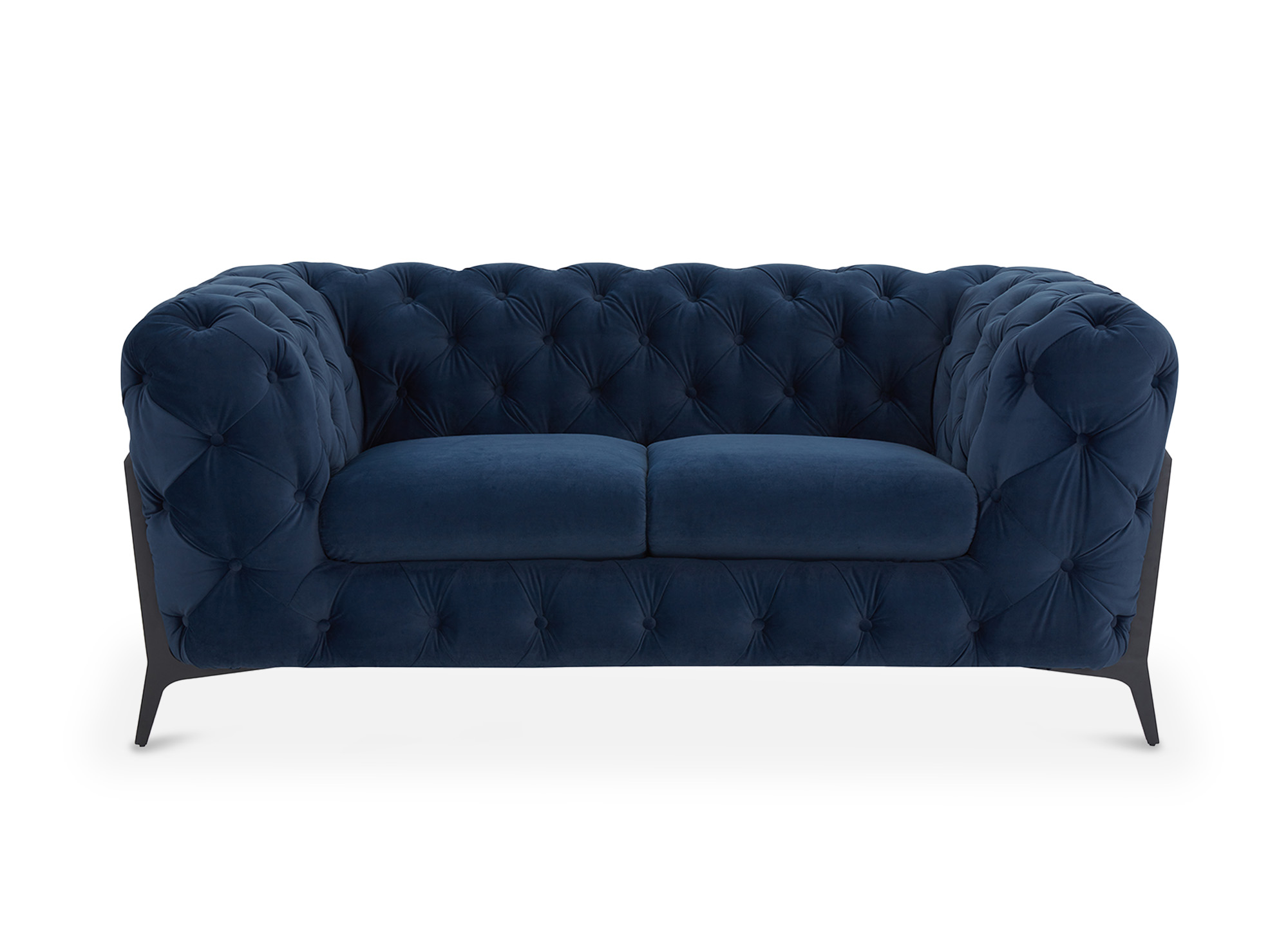 Canapé 2 places capitonné chesterfield velours bleu CARMEN