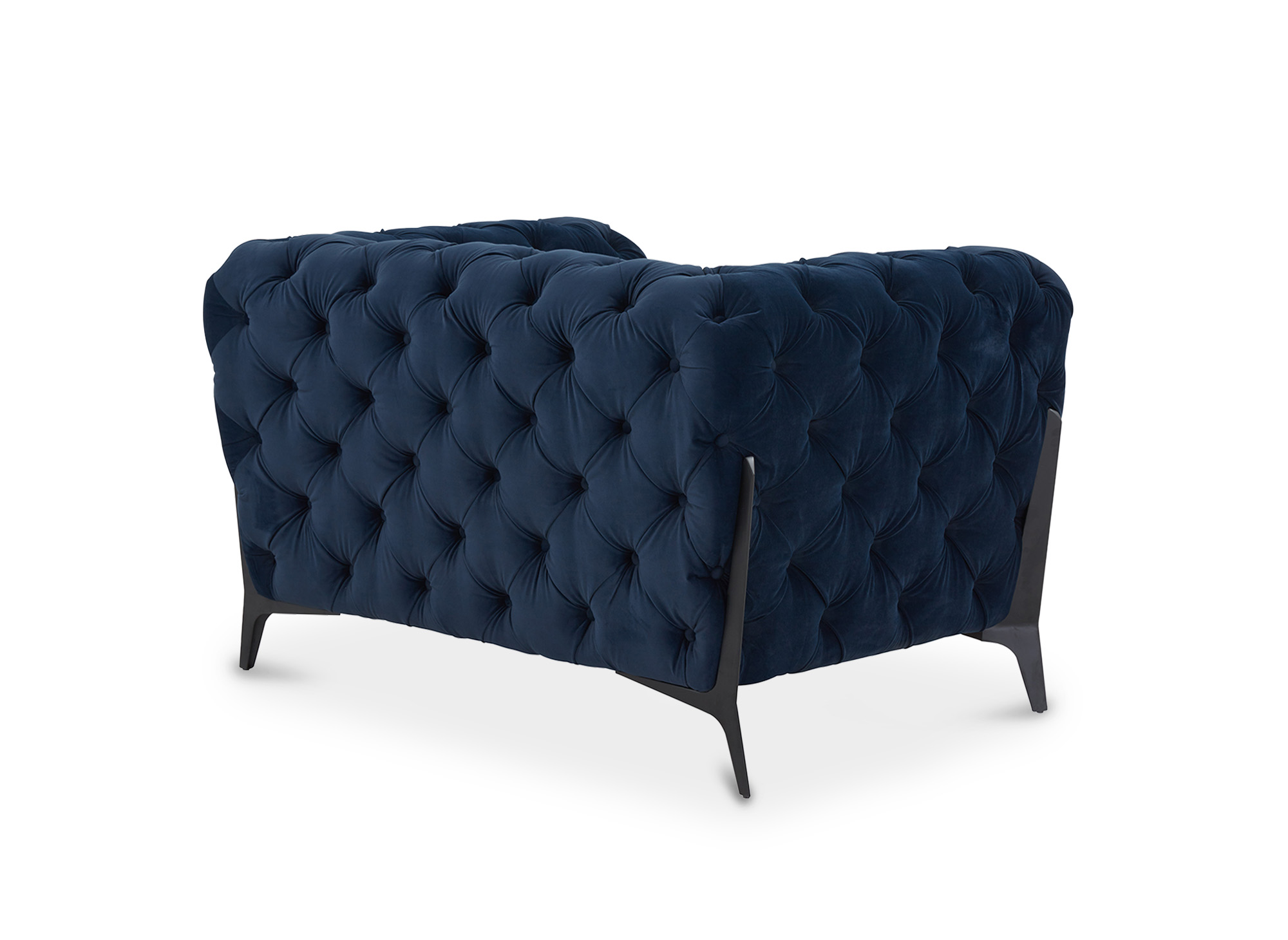 Fauteuil capitonné chesterfield velours bleu CARMEN