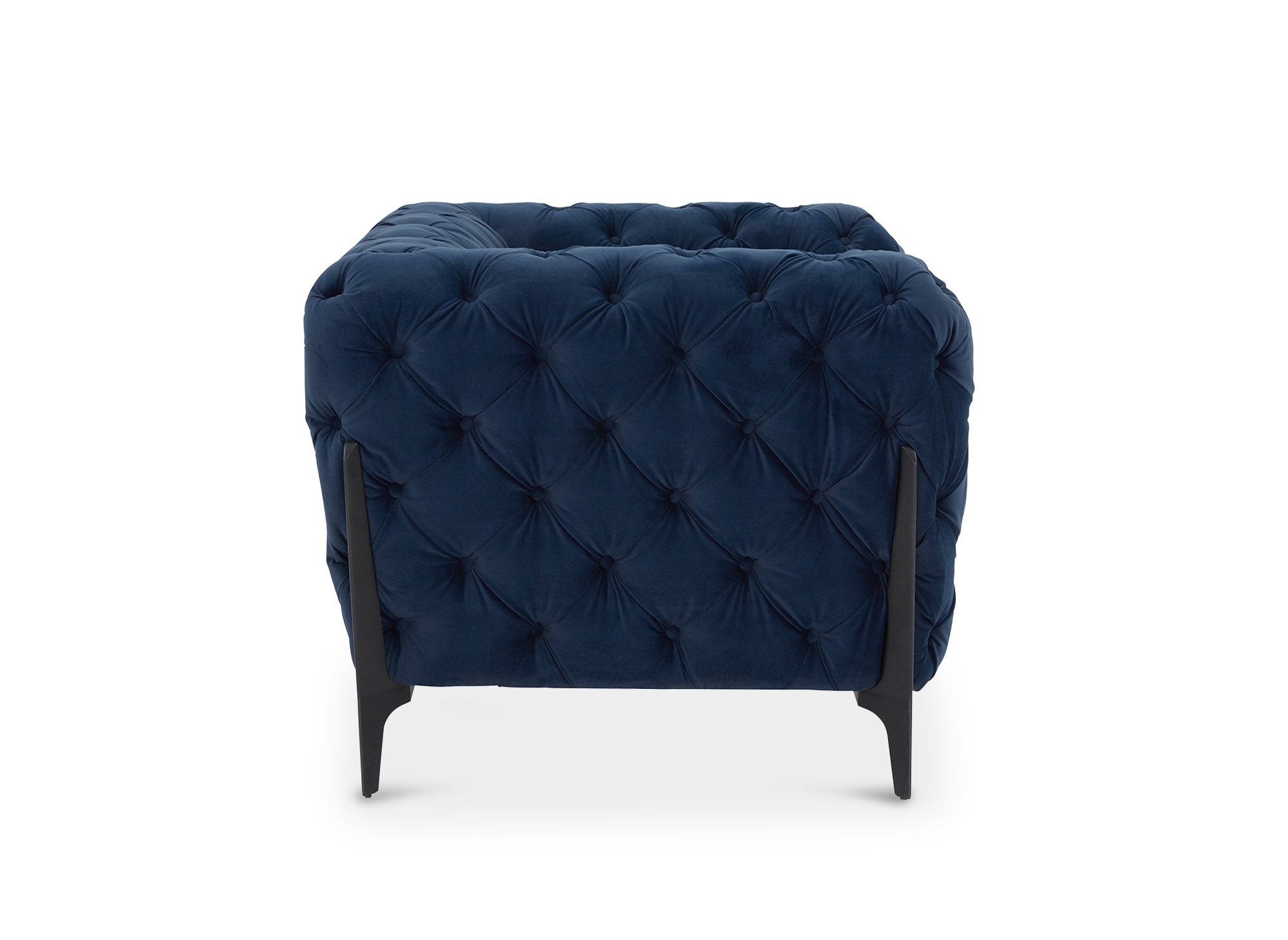 Fauteuil capitonné chesterfield velours bleu CARMEN