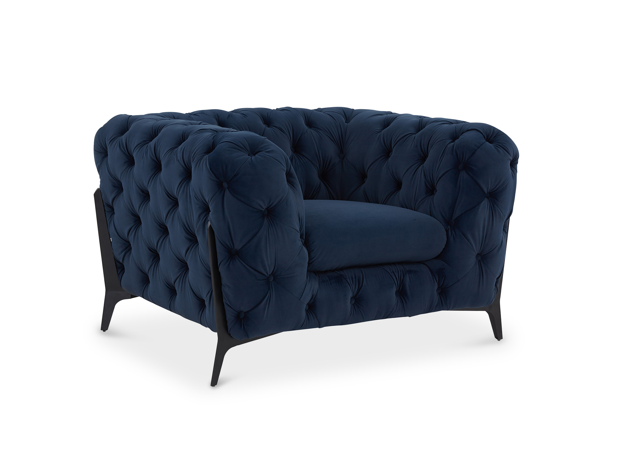 Fauteuil capitonné chesterfield velours bleu CARMEN