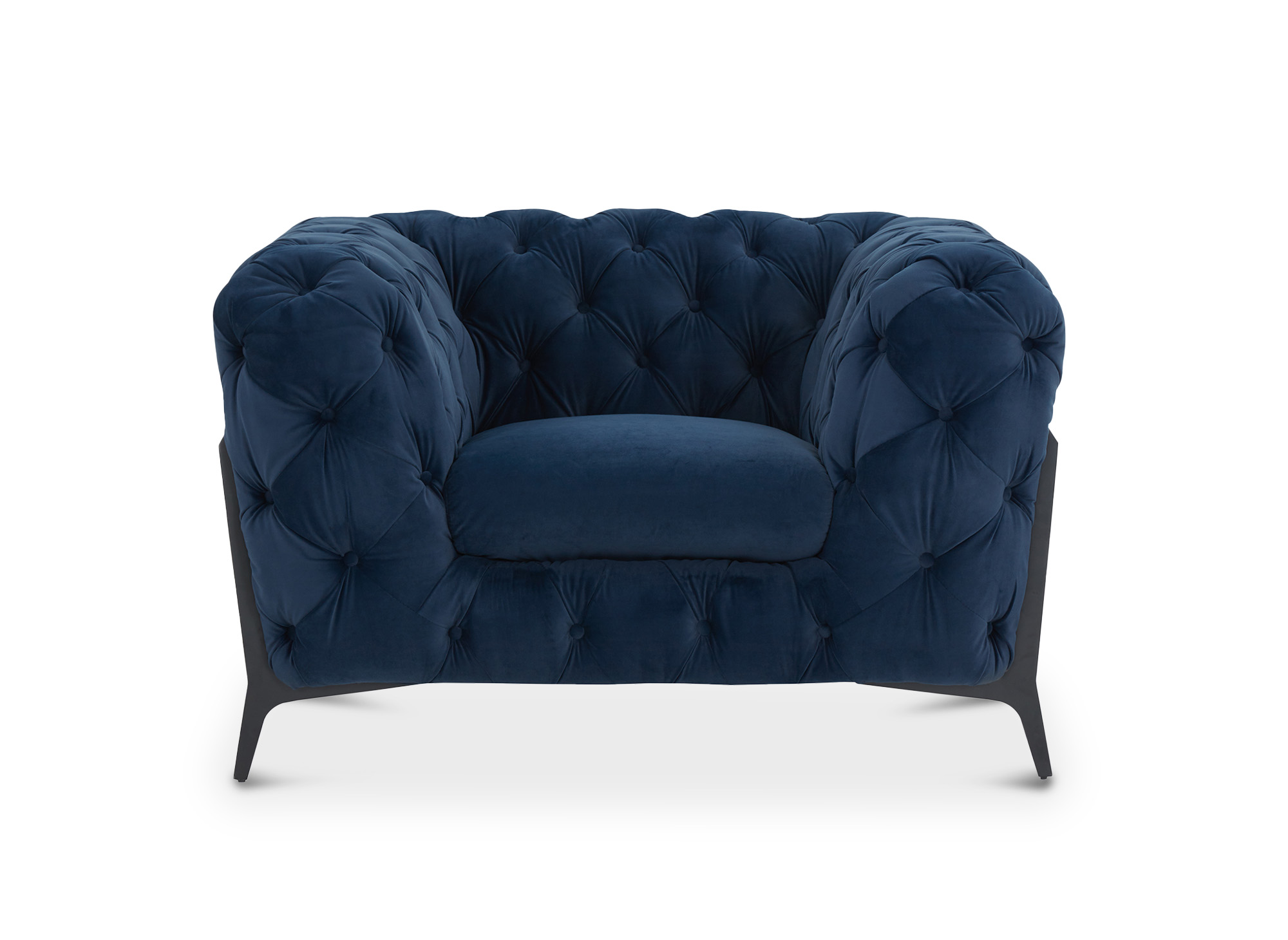 Fauteuil capitonné chesterfield velours bleu CARMEN